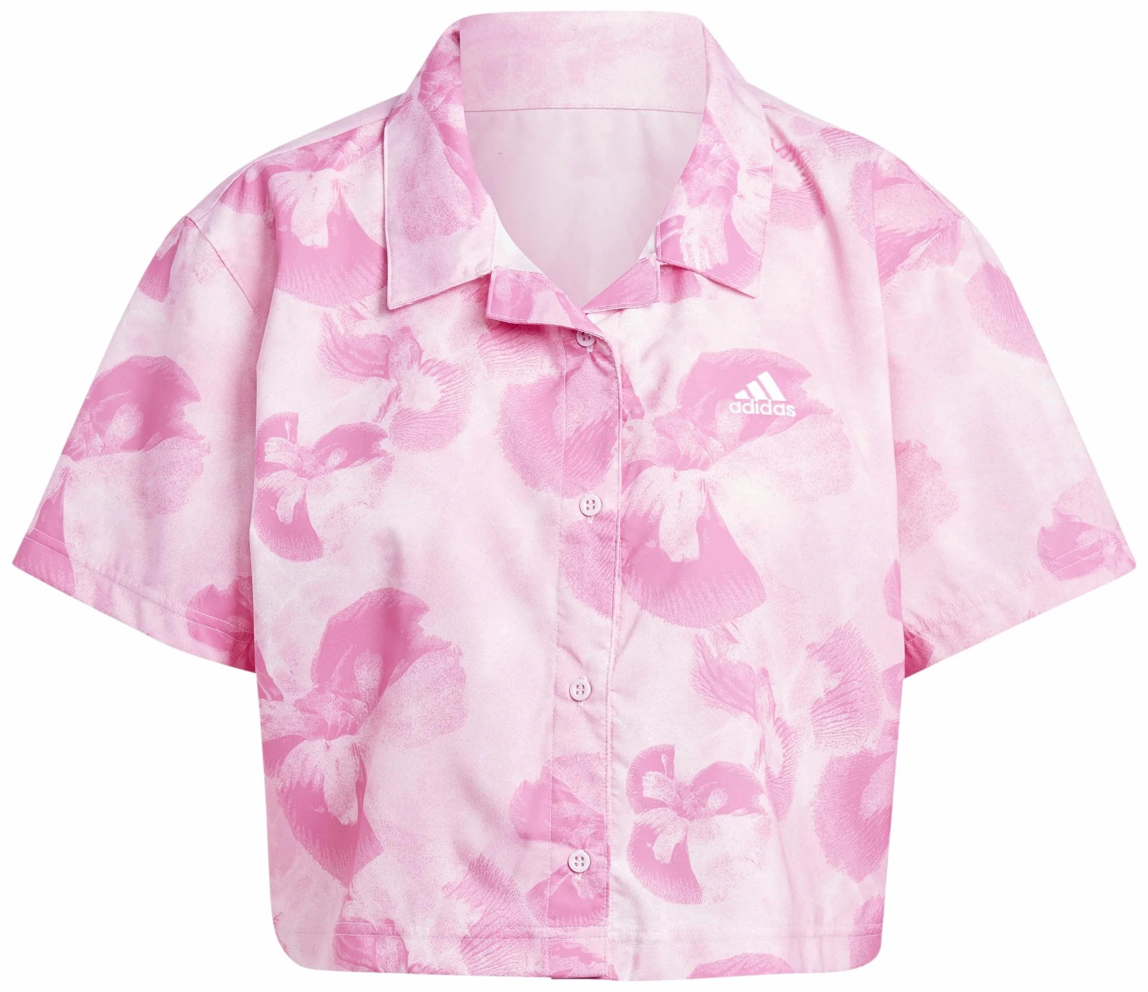 adidas Kobiety Floral Graphic Crop Woven Polo Shirt, off white/bliss pink, M