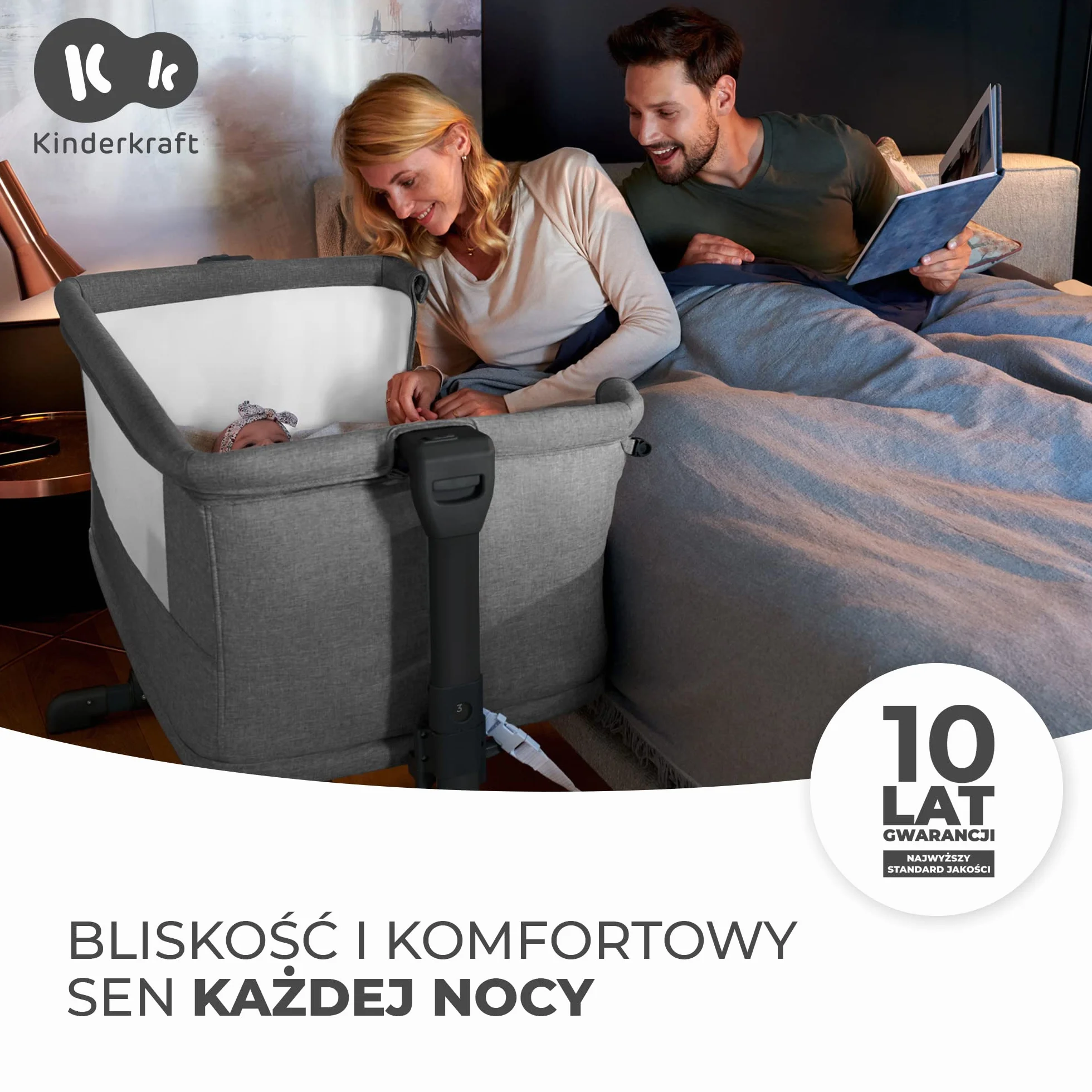 Kinderkraft NESTE GROW Łóżeczko dziecięce 3 w 1, Łóżeczko dostawne, Łóżeczko dla niemowlaków od urodzenia do 2 lat, Regulowana wysokość, Łatwy montaż, Materacyk i Torba w zestawie, Jasnoszary