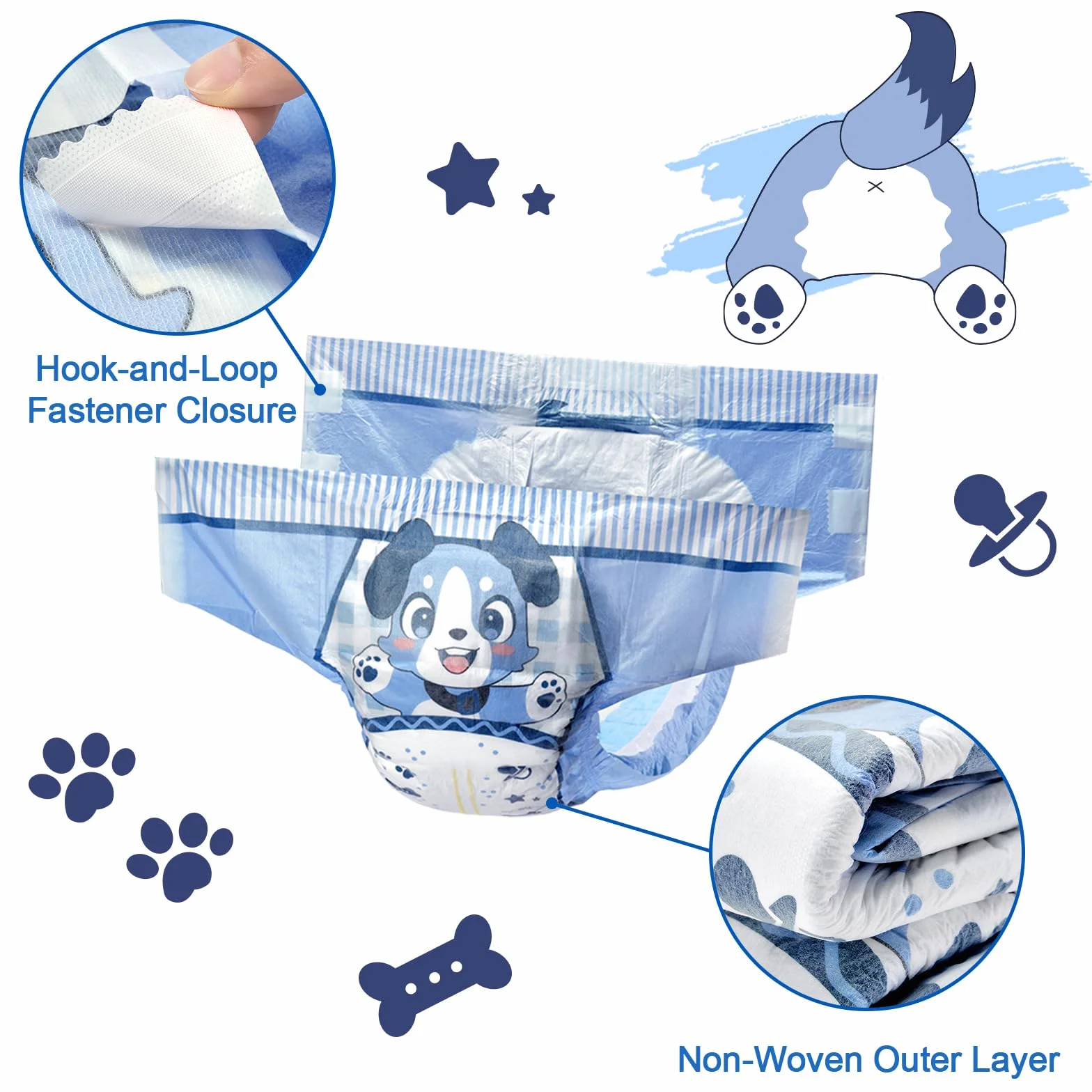 LittleForBig Regulowane Zapięcie na Rzep Materiałowe Plecy Pielucha Drukowana Dla Dorosłych 2 Sztuk - Mały Niebieski BabyFur (Medium 71-96 cm)