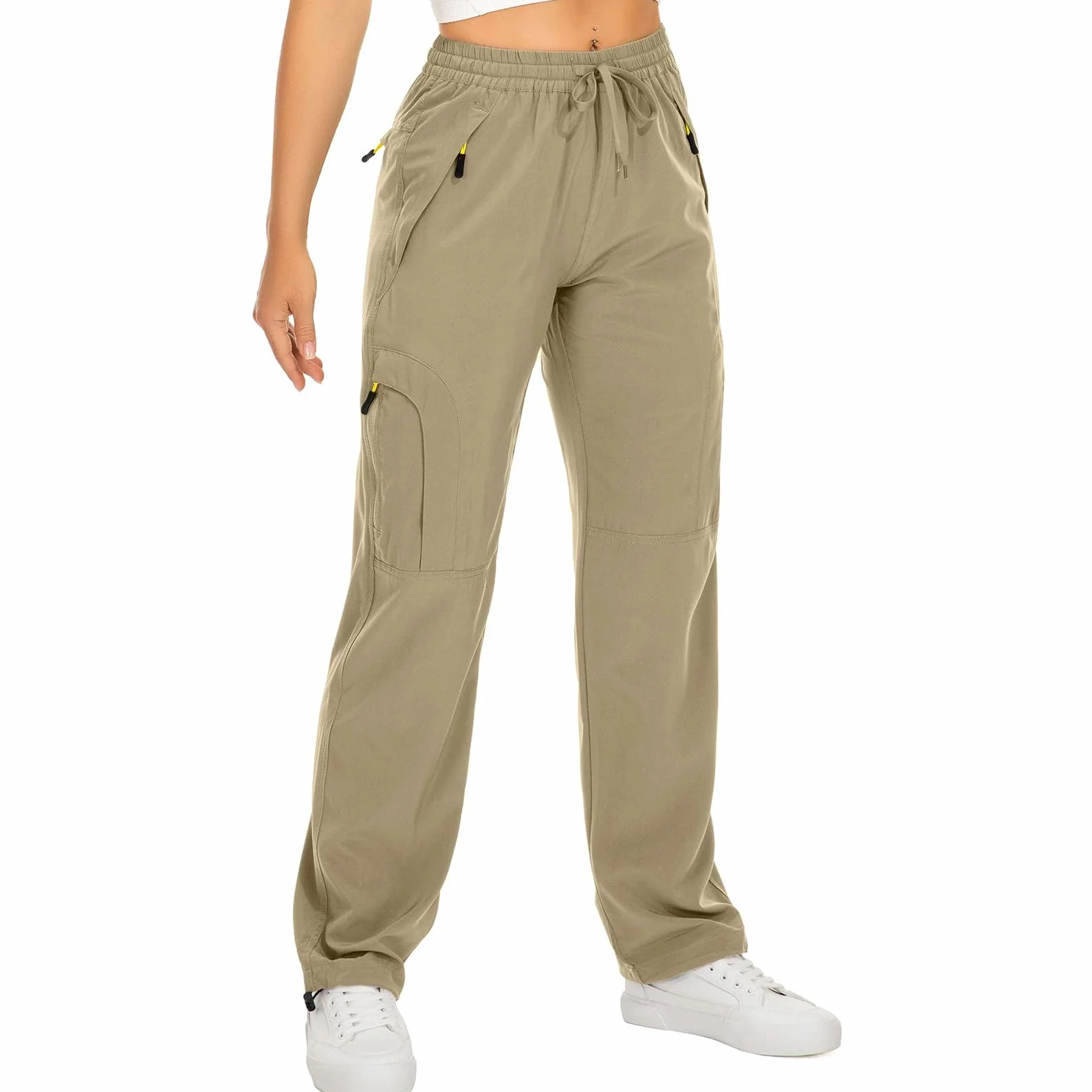mosingle Damskie spodnie cargo do chodzenia, lekkie, szybkoschnące, UPF 50, spodnie turystyczne, safari, podróże, praca, na co dzień, spodnie golfowe, kieszenie na zamek błyskawiczny