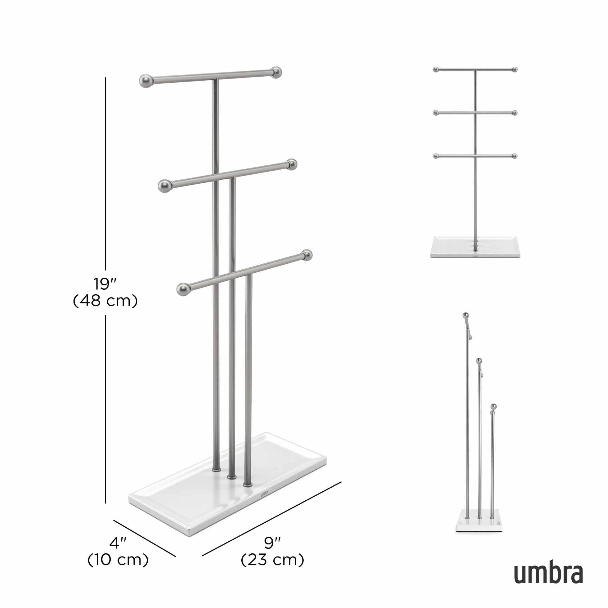 Umbra Trigem Organizer na Biżuterię, Srebrny/Biały, 23 x 10 x 48 cm