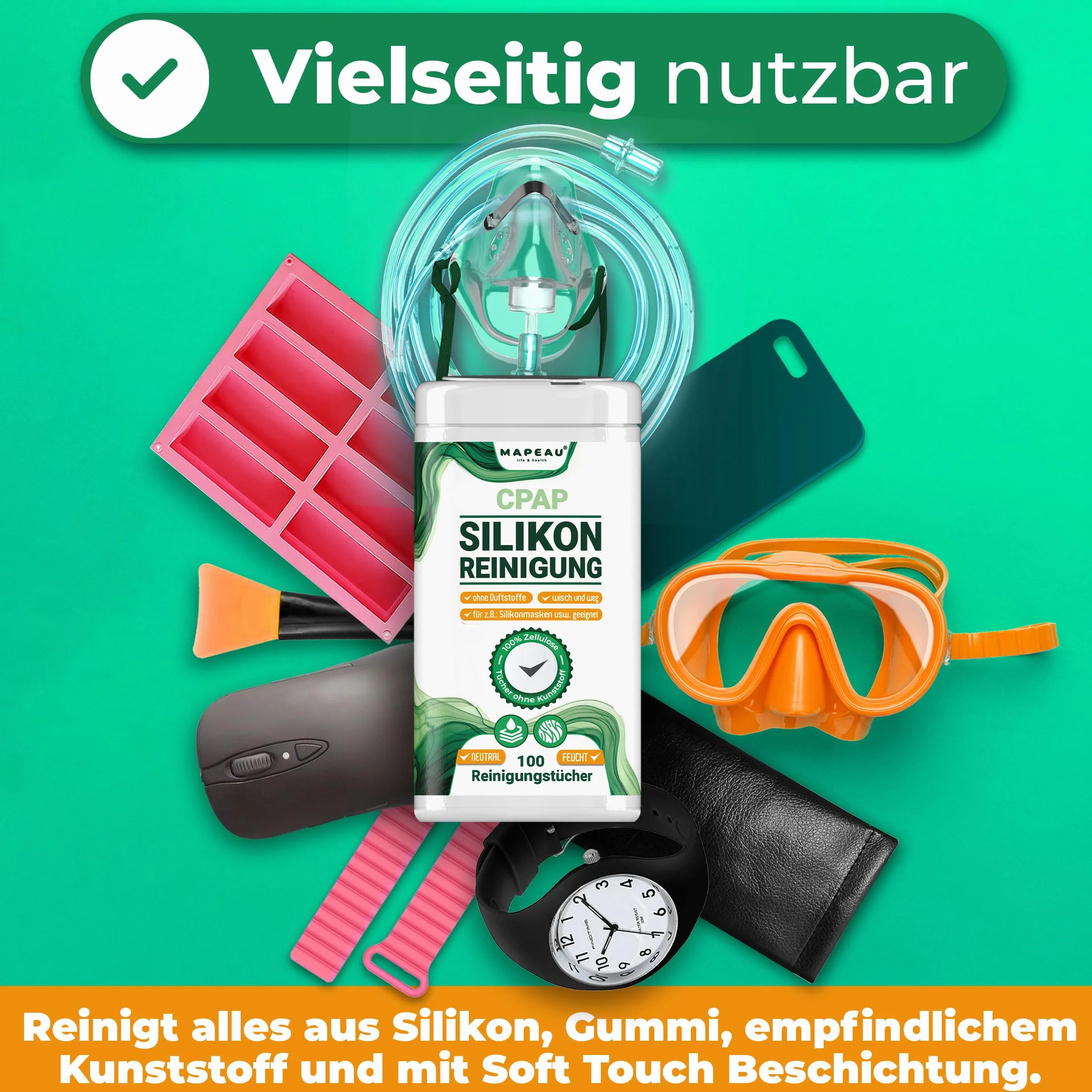 CPAP chusteczki czyszczące 100 x chusteczek w puszce, bezzapachowe, bez alkoholu, ściereczki celulozowe do czyszczenia silikonu, maski CPAP, maski tlenowe, okulary do nosa (1)