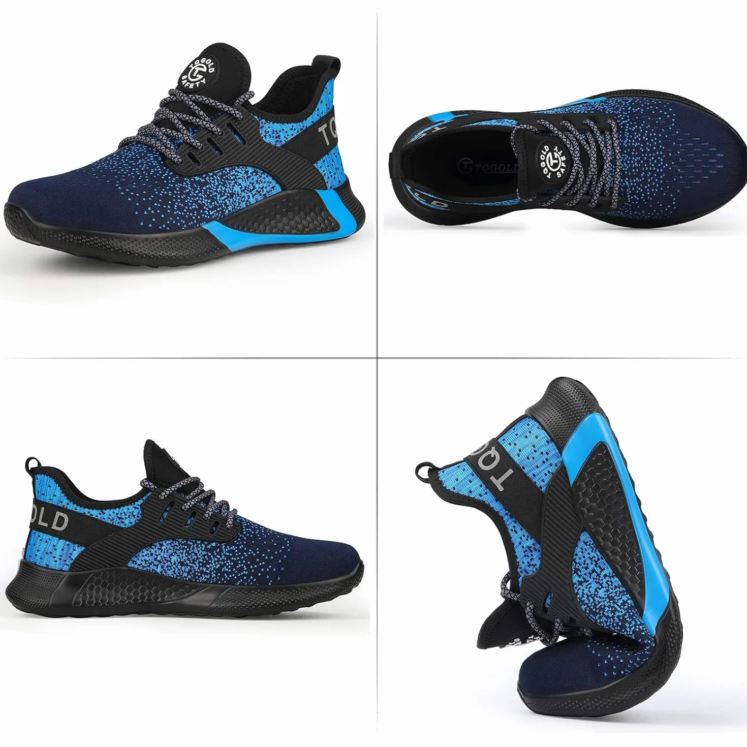 AONETIGER Buty ochronne dla mężczyzn i kobiet, lekkie buty robocze, stalowy nosek, sportowe, oddychające, antypoślizgowe, 8195 niebieski, 42 EU