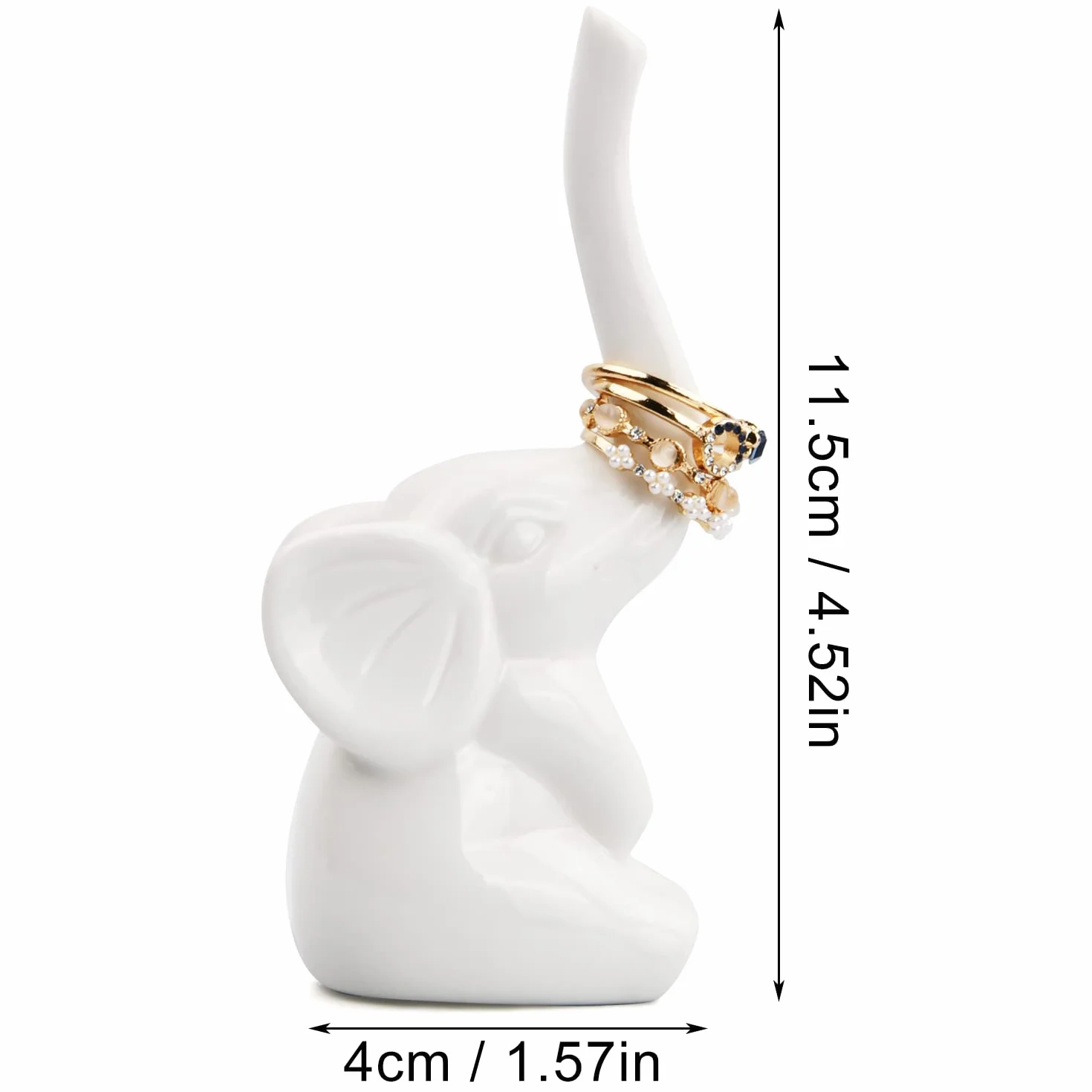 Ceramiczny uchwyt na pierścionki biały słoń figurka ornament