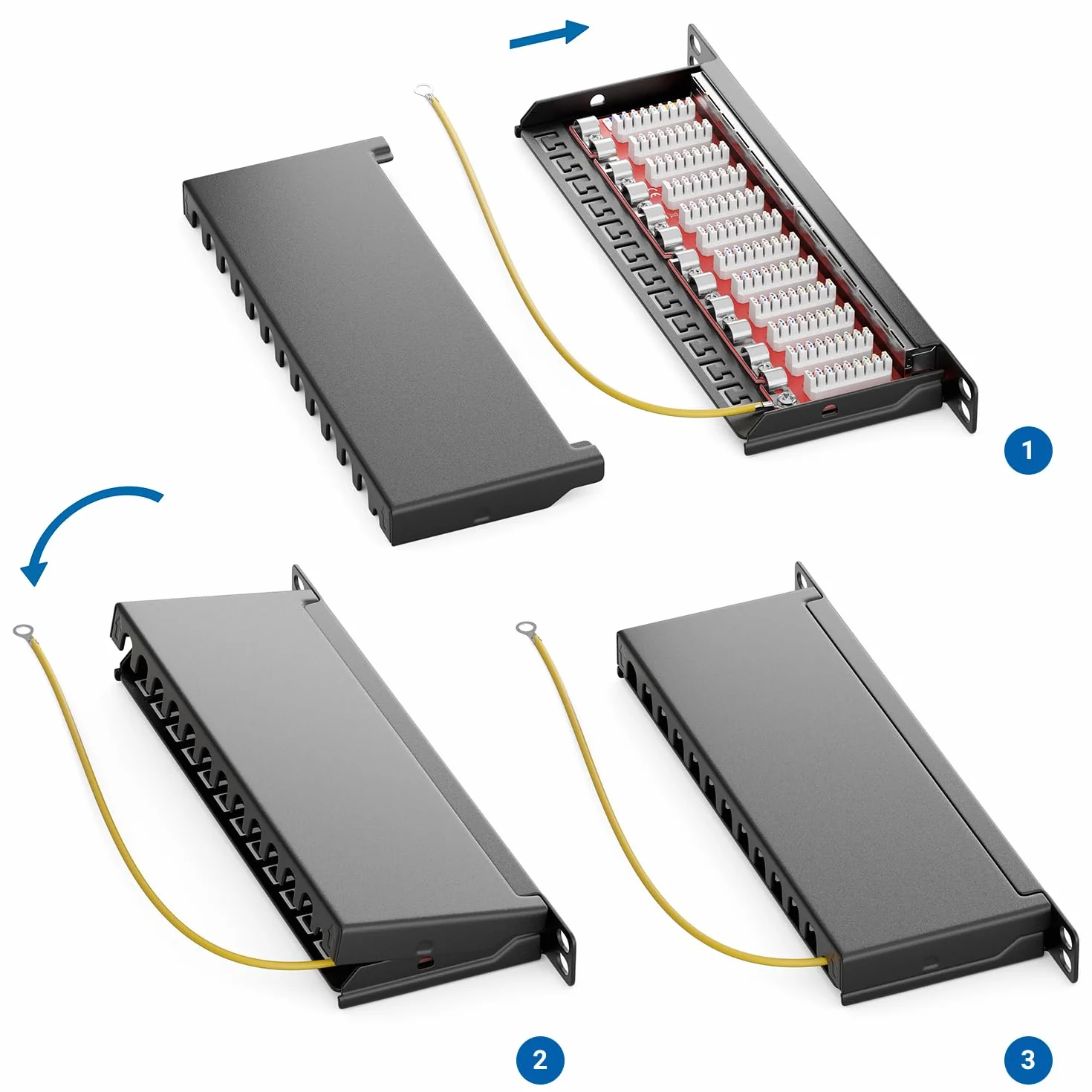 deleyCON CAT 6a 0.5U Patch Panel Mini Patch Panel 12 Portów - Desktop 10 Cali Montaż w Szafie Serwerowej RJ45 Ekranowany TIA568A TIA568B RAL 9005 Czarny