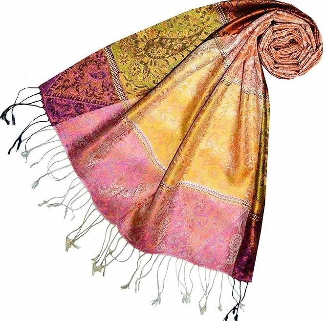 Lorenzo Cana jedwabny szal żakardowy Paisley 70x190 cm żółto-pomarańczowy