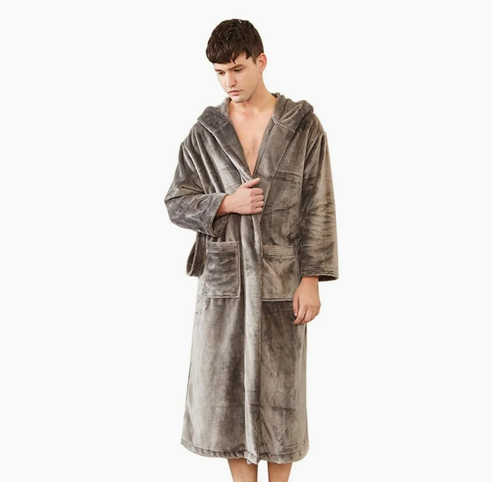 CFWSHJ Luksusowy szlafrok unisex damski szlafrok zimowy gruby ciepły flanelowy szlafrok super miękki puszysty, bardzo chłonny długi szlafrok, szalowy kołnierz, kieszenie i pasek bielizna nocna idealna