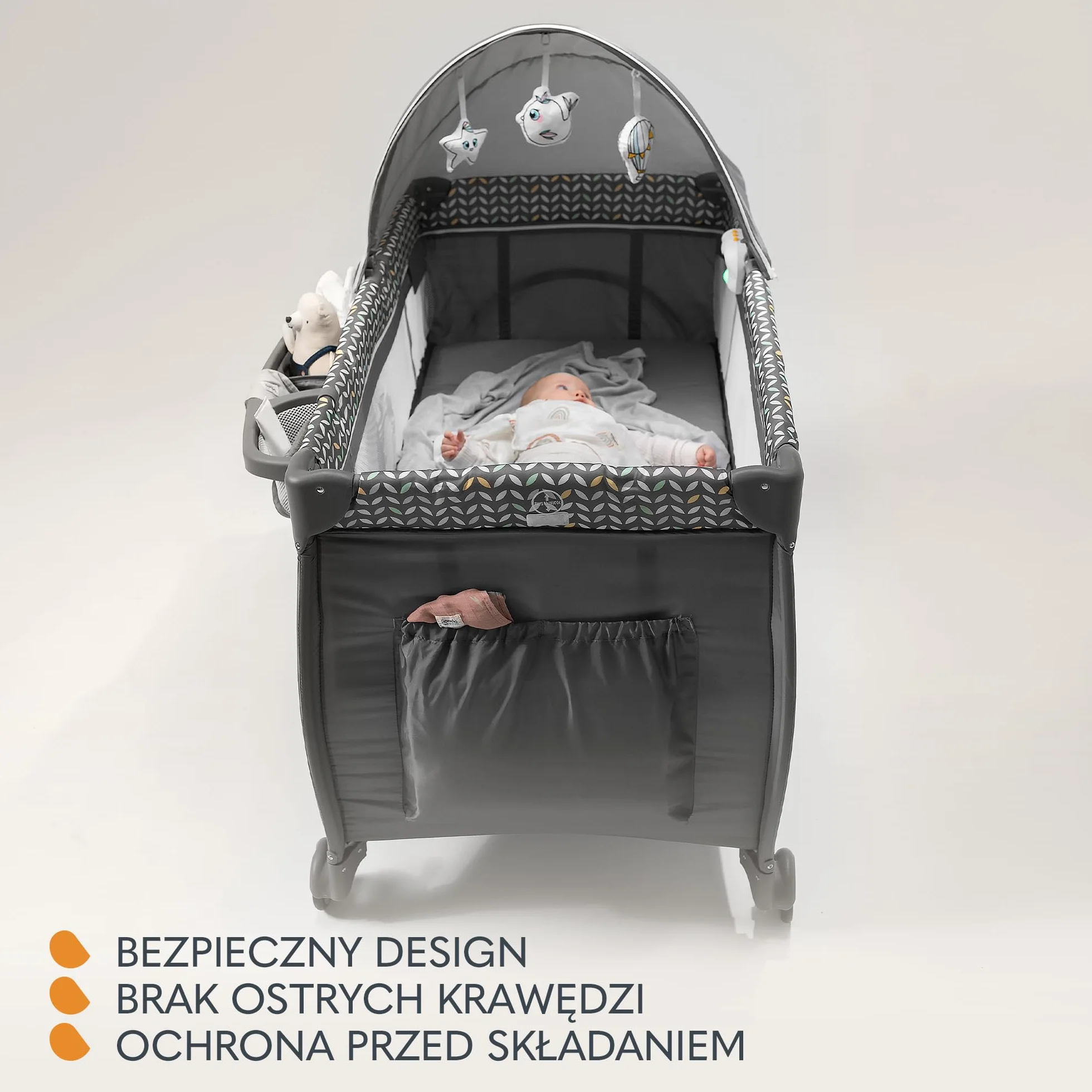 LIONELO Sven Plus 2 w 1, Łóżeczko Turystyczne, Przewijak, Moskitiera, Funkcja Bujania, Baldachim z Moskitierą, Zabezpieczenie przed Złożeniem, Wejście Boczne
