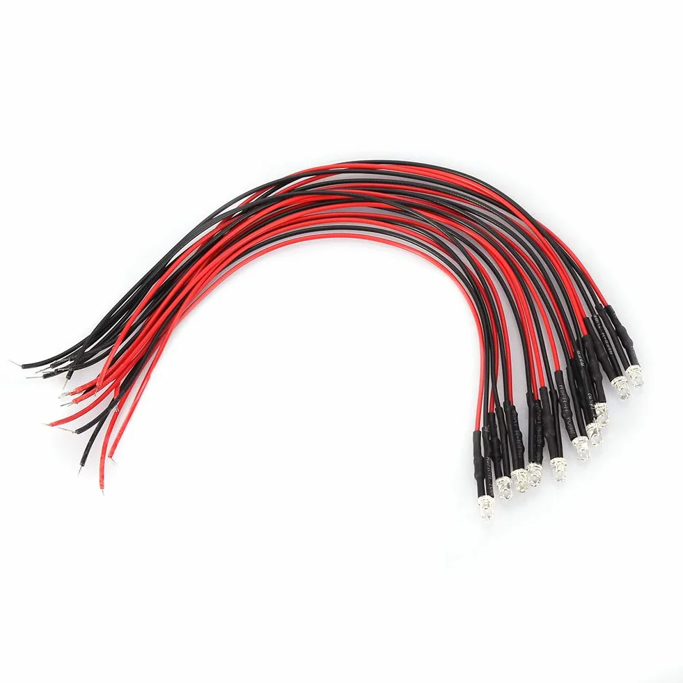 Kabel świetlny, 10 szt. 12v 3mm 20cm 0.06W LED przewodowa dioda elektroluminescencyjna Wielokolorowa dioda LED (czerwona)