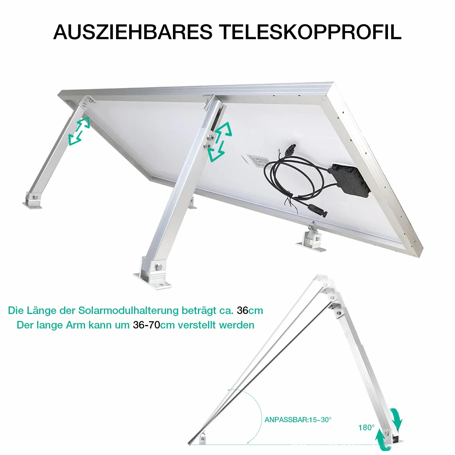 Uchwyt do modułu solarnego, uchwyt do elektrowni balkonowej, panel słoneczny, wsporniki fotowoltaiczne, 15°-30°, indywidualnie regulowany, aluminiowy uchwyt modułu solarnego do płaskiego dachu, dachu,