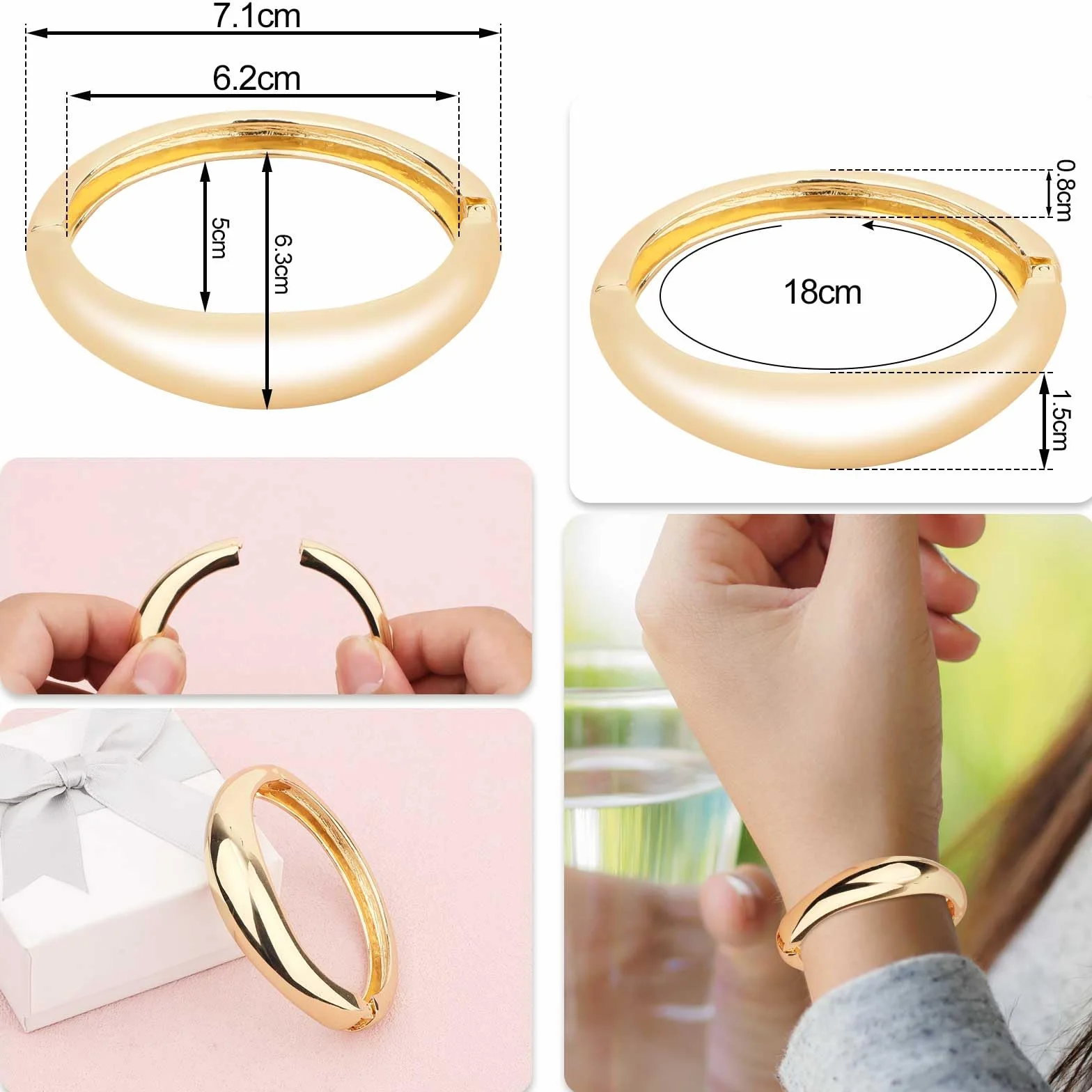 2 szt. Bransoletki Bangle, Minimalistyczne Bransoletki Zawiasowe Gruba Bransoletka Modne Zawiasowe Otwarte dla Kobiet Bizuteria (1 Zloty i 1 Srebrny)