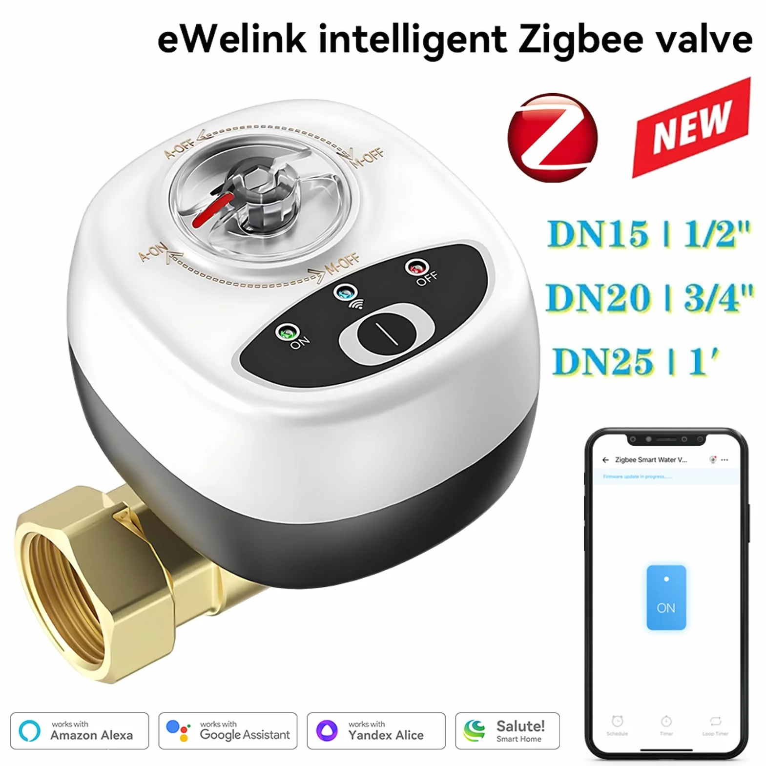EWeLink zawór wodny ZigBee, automatyczny przełącznik, inteligentny zawór kulowy, wodoszczelny zgodnie z IP65, bezprzewodowy pilot zdalnego sterowania za pomocą aplikacji, kompatybilny z asystentem i