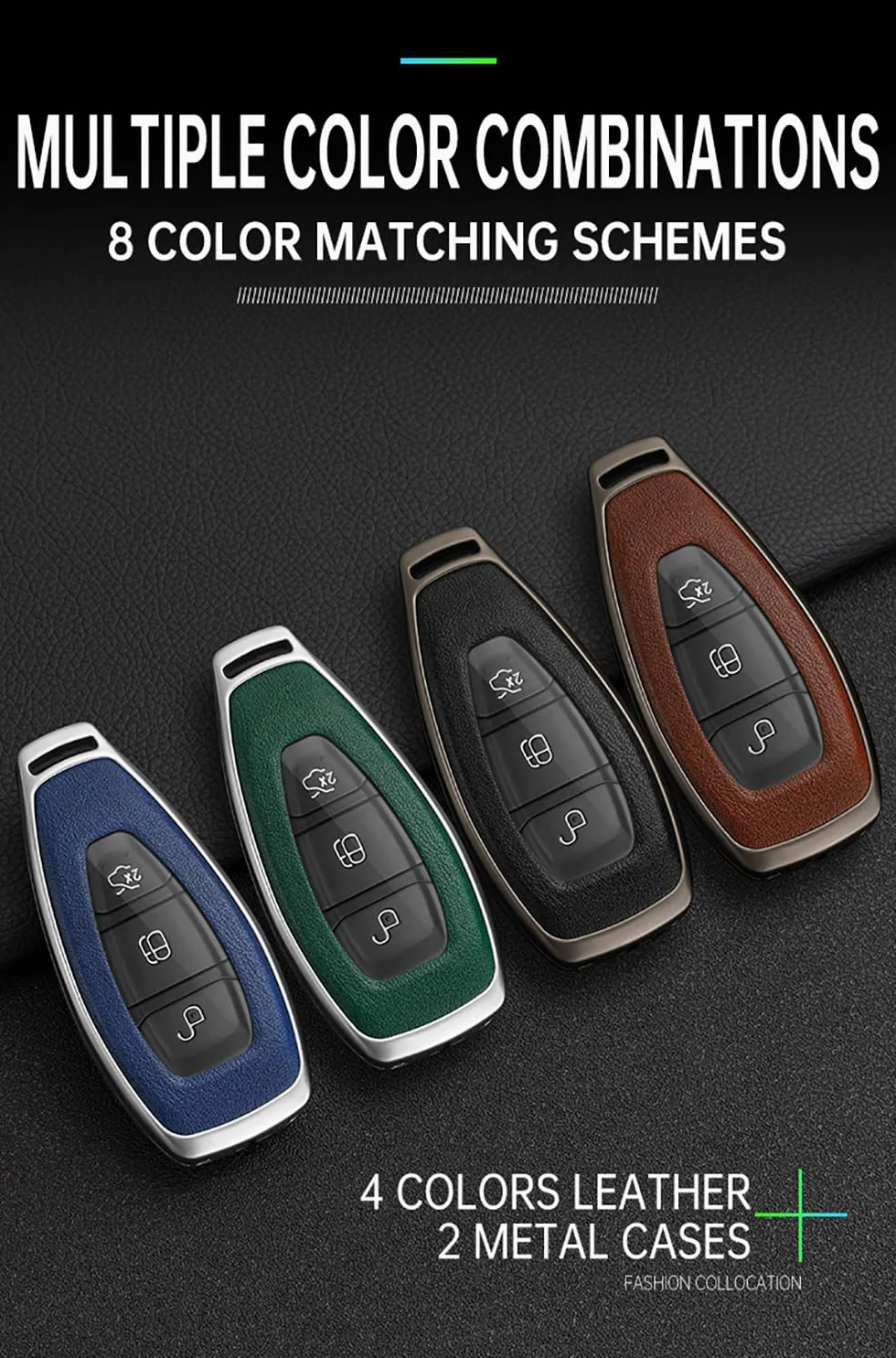 ontto Etui na kluczyki samochodowe pasuje do Ford Focus 3 4 ST Mondeo MK3 MK4 Fiesta Fusion Kuga Ecosport S-Max, etui na klucze, skrzynka na klucze