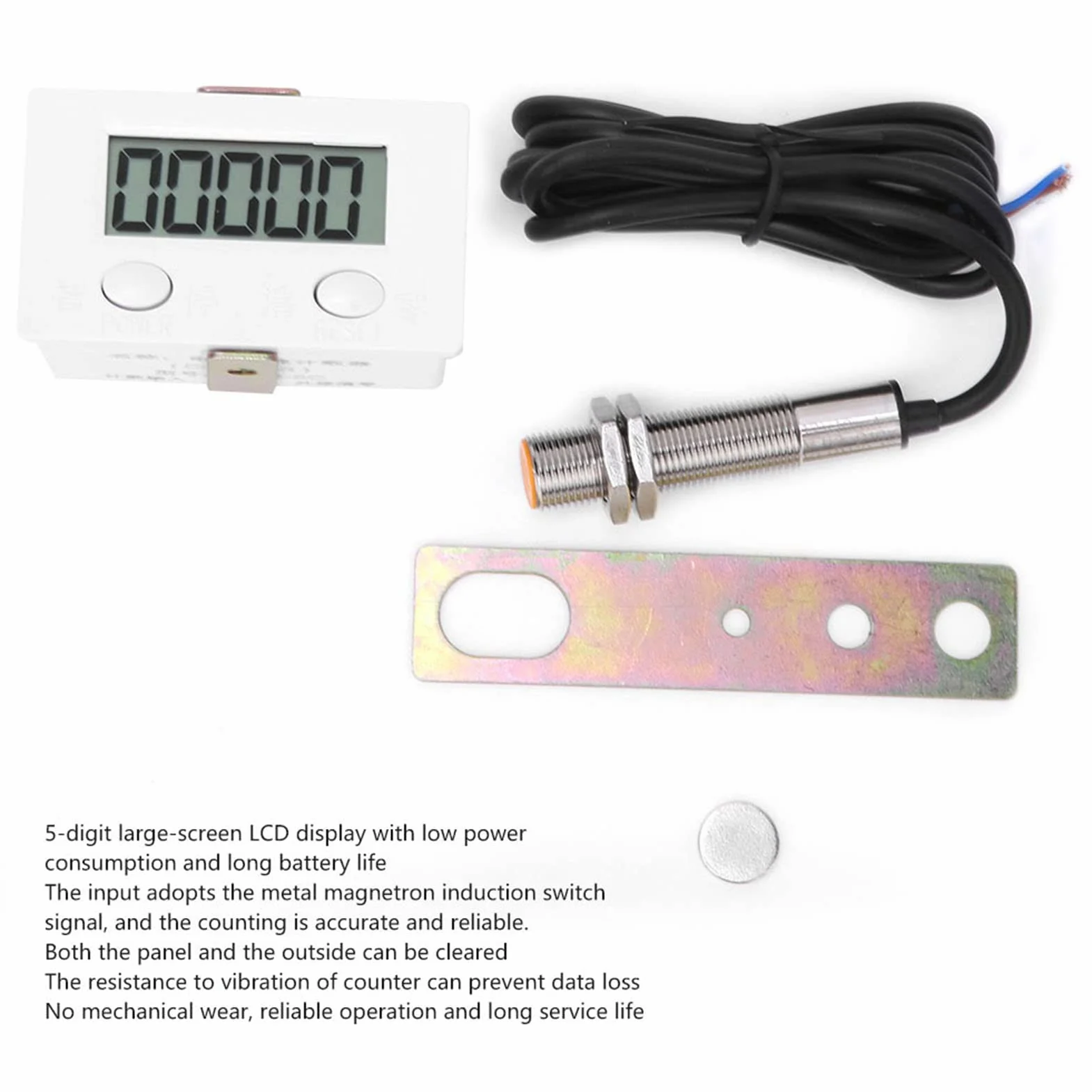 BERM magnetyczny licznik indukcyjny, metalowy czujnik, 5-cyfrowy wyświetlacz LCD BEM – 5C + 12 φ, niskie zużycie prądu, długa żywotność baterii do dokładnego liczenia