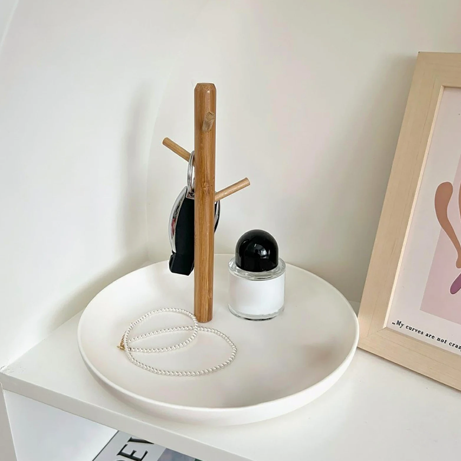 Générique Uchwyt na klucz, miska na klucze, walizka na stół, drewniany 3-poziomowy organizer bambusowy, pojemnik na perfumy, stojak na drewno, biżuteria, portfel, telefon, eleganckie rozwiązanie do
