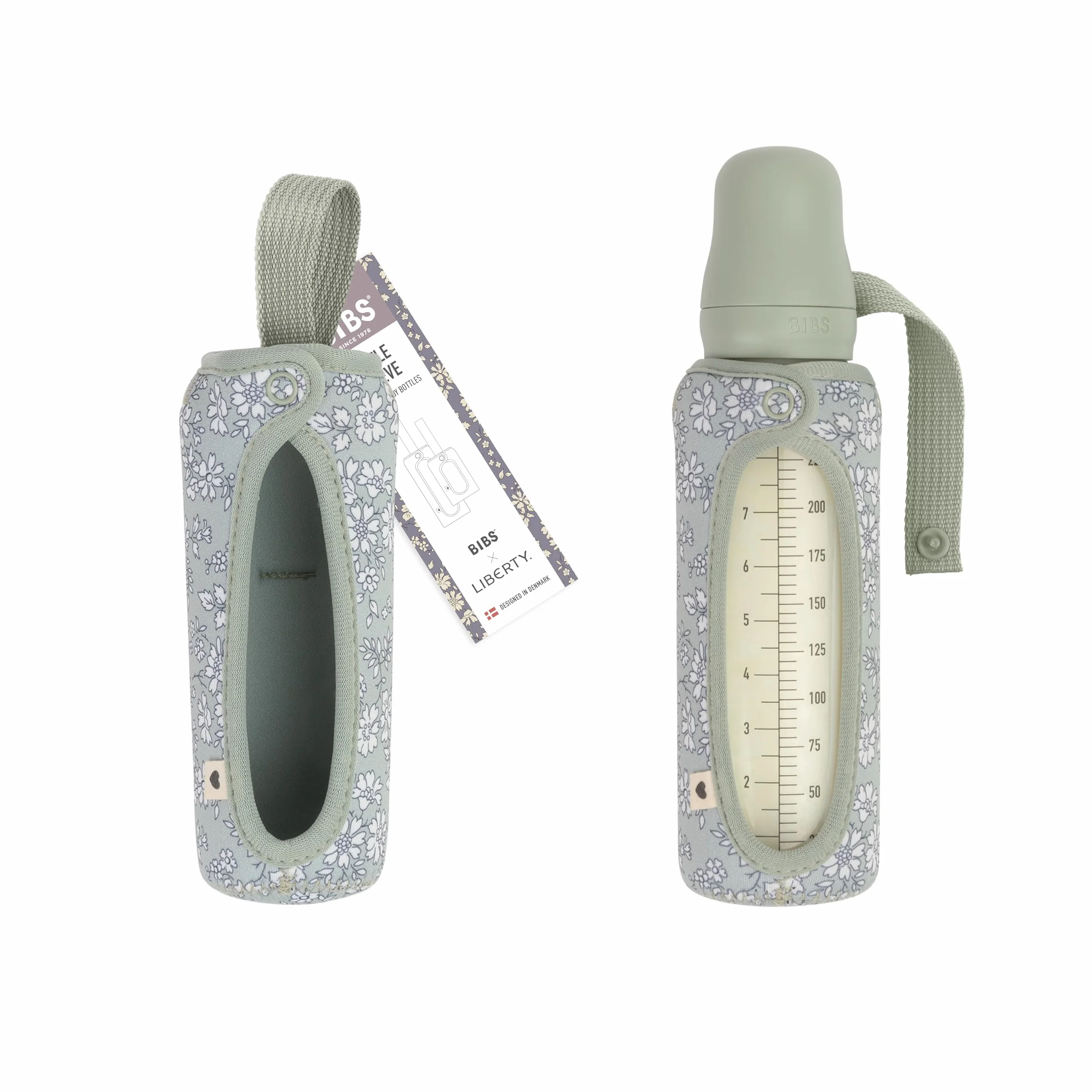 BIBS x LIBERTY Pokrowiec na butelkę dla niemowląt 225ml - Neoprenowa osłona ochronna na butelki BIBS - Wzór Liberty, Large, Capel Sage