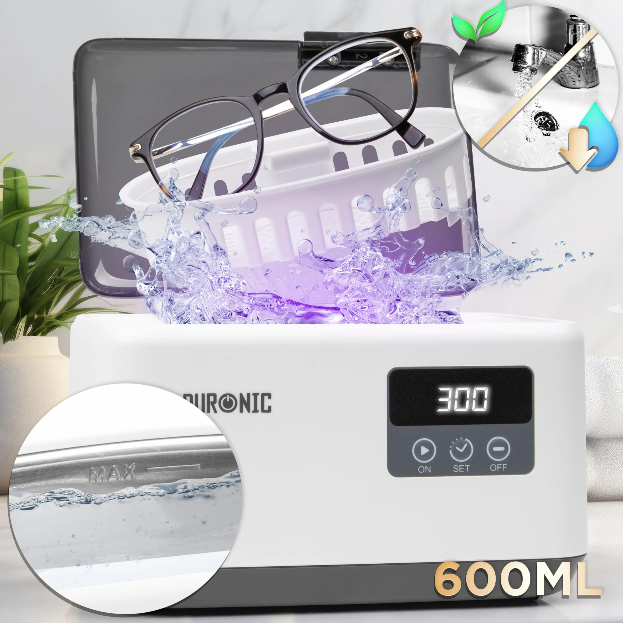 Duronic UC60 Myjka ultradźwiękowa do okularów 50W do okularów biżuterii protez kosmetyczna sterylizator kosmetyczny 90-600 sek min 600ml