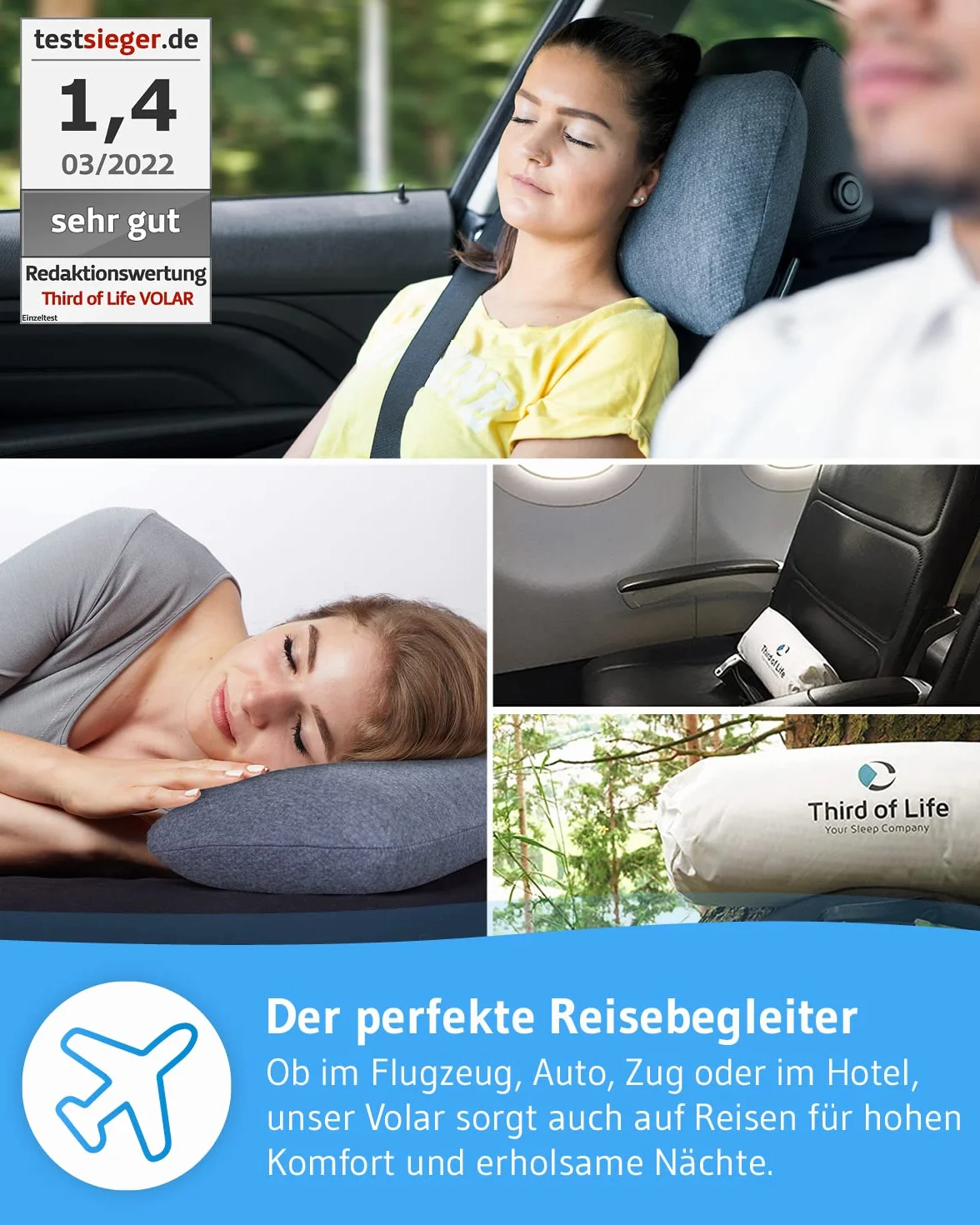 Podróżna poduszka VOLAR Quickdry | Rogal na szyję z pianki Visco | Ortopedyczna poduszka pod kark z szybkoschnącą poszewką termiczną | Mała poduszka do auta, hotelu, samolotu 40x25x10