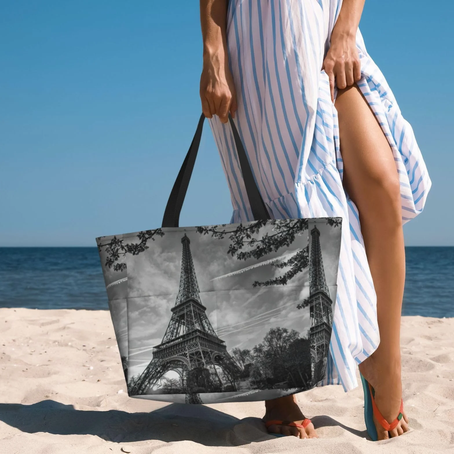 Wieża Eiffla Wzór Moda Torba Plażowa Torba Dla Dorosłych Torba Plażowa Torby Na Ramię Z Dużymi Pojemnikami Na Plażę
