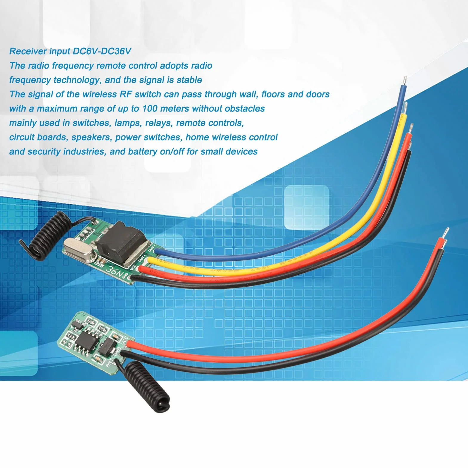 Zestaw Przełączników Zdalnego Sterowania RF, w Tym Odbiornik DC6V do 36V i Nadajnik DC5V do 24V Mini Przełącznik RF Bezstykowa Mała Płytka PCB 433MHz do Drzwi ściennych