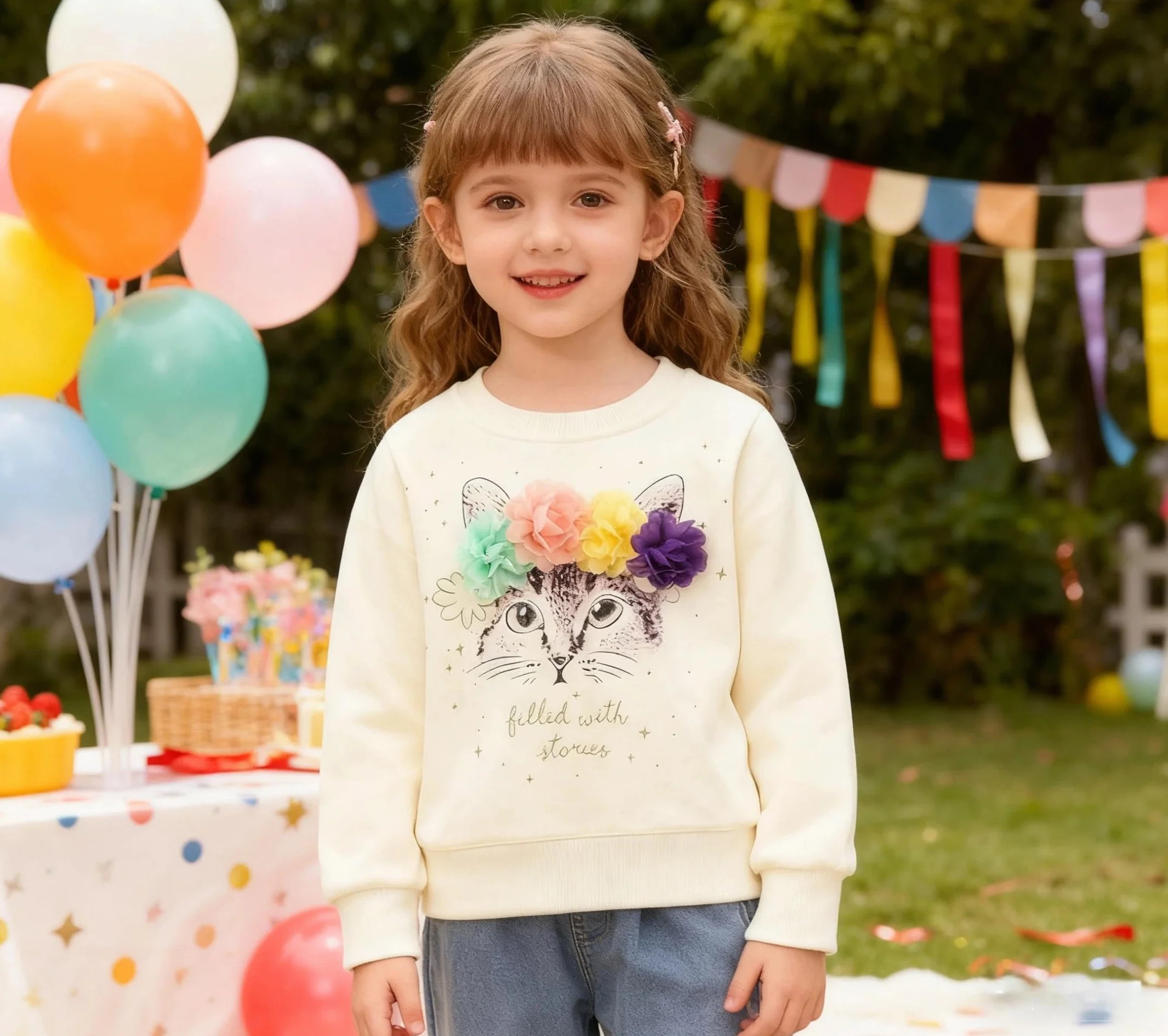 Bluza Dziewczęca Sweter dla Dzieci Uroczy Sweter z Kreskówek Dziewczynki Koszule z Długim Rękawem Wykonane z Bawełny w Wieku 2-7 Lat