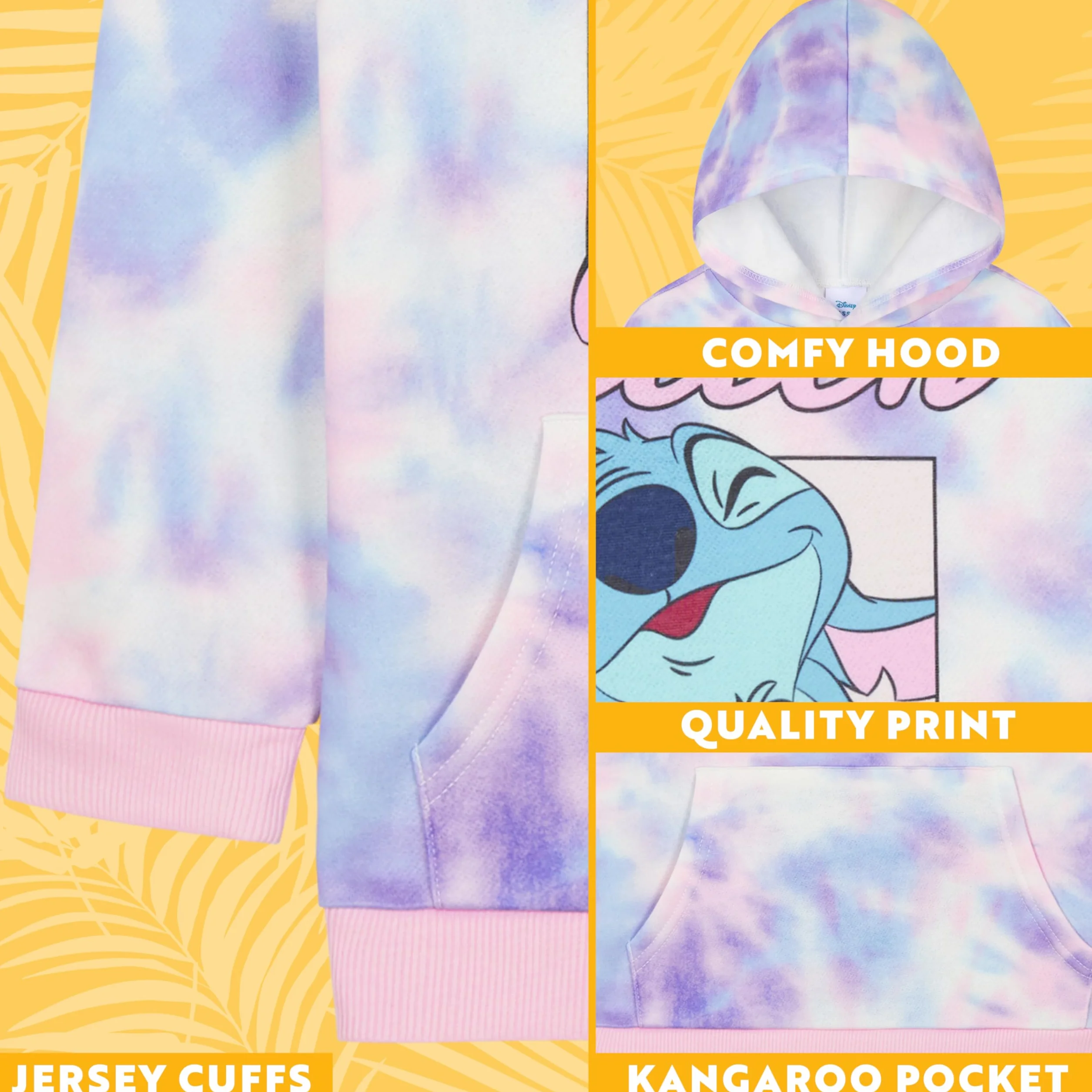 Bluza z kapturem Disney Stitch dla dziewcząt 3D uszy kangur kieszeń tie dye