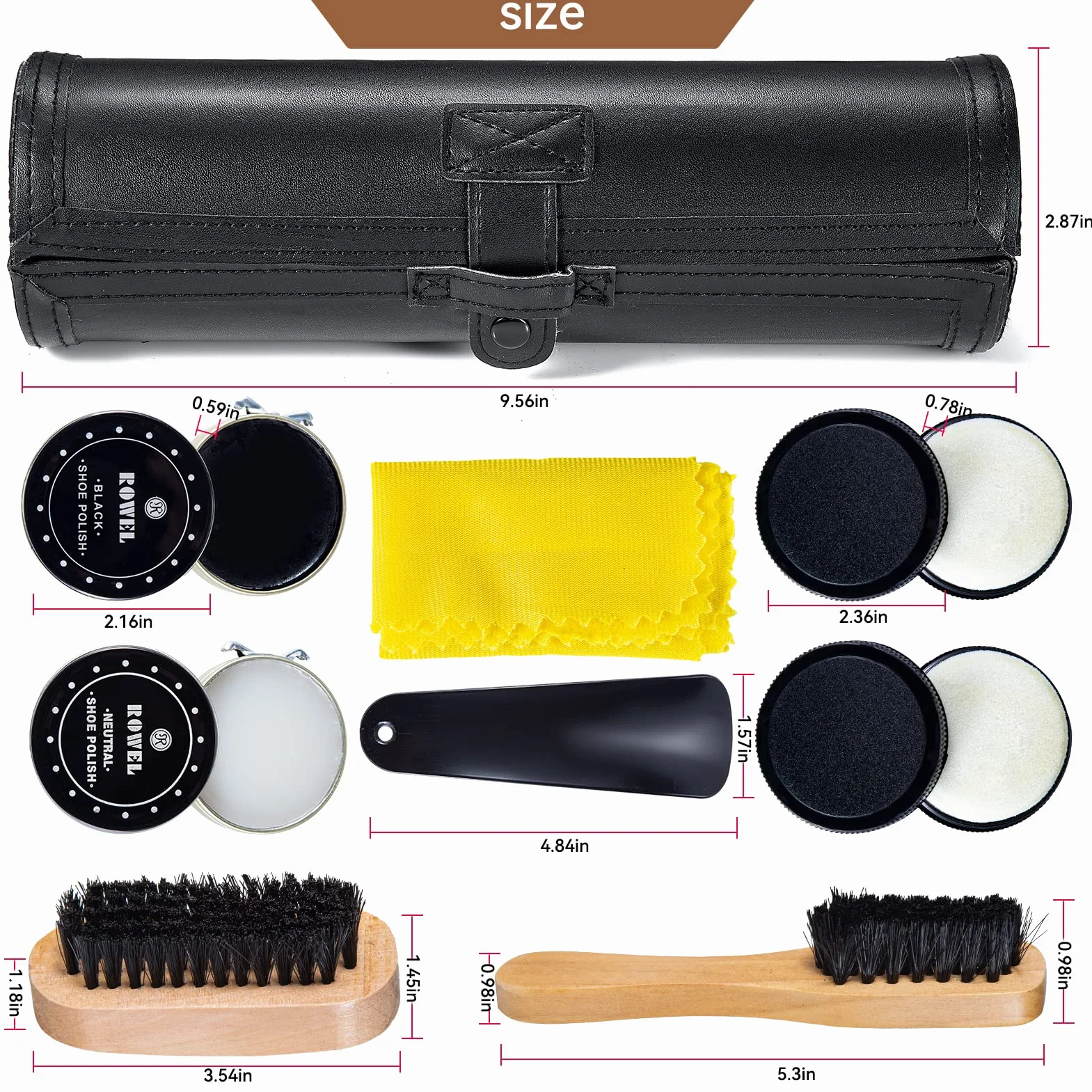 YUET 9-częściowy zestaw szczotek do butów zestaw z ekoskóry eleganckie etui,Zestaw do polerowania butów, zestaw do czyszczenia połysku, zestaw beczek do brązowej czarnej skóry ze szczotką