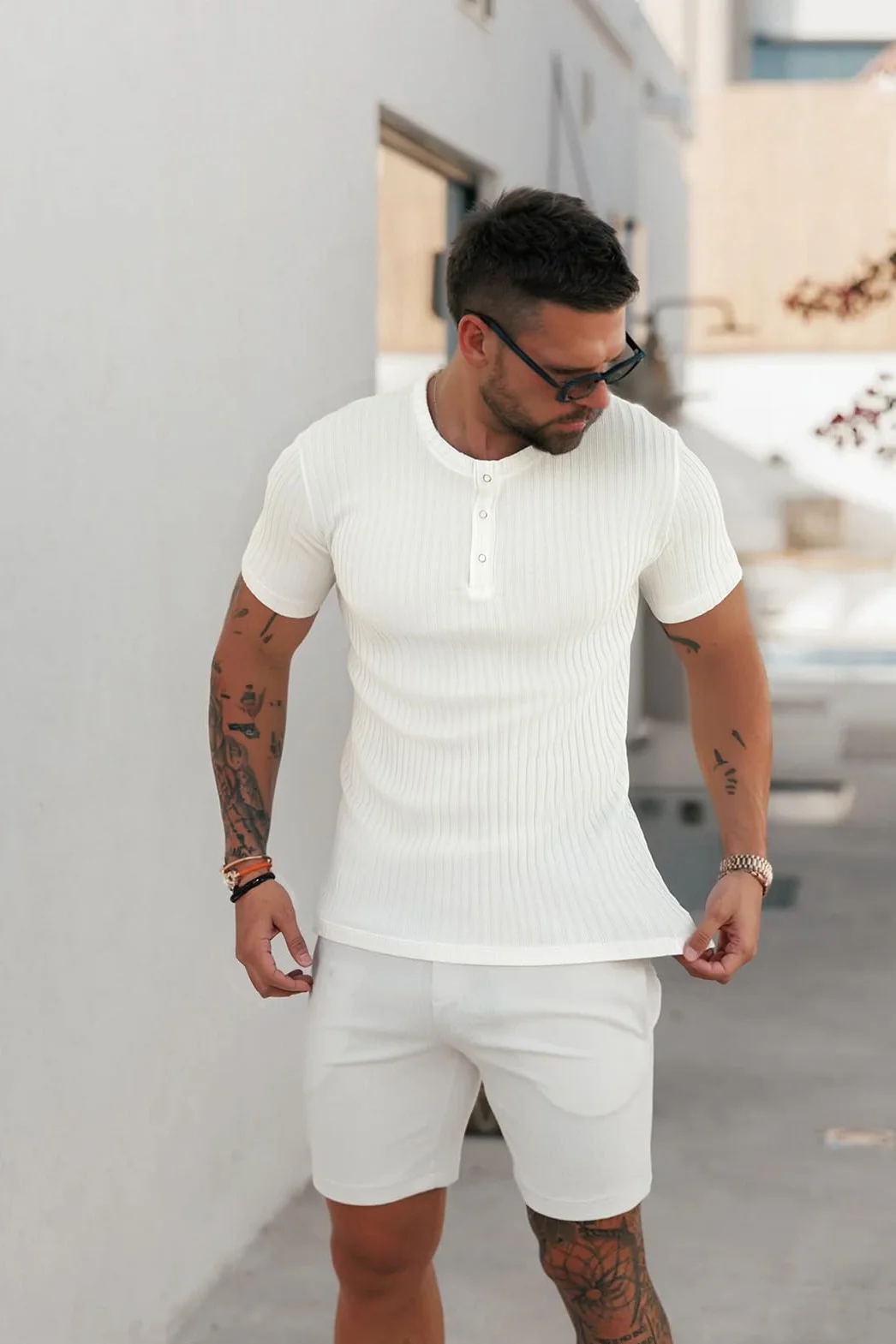 Muscle Cmdr Męska koszulka z długim rękawem/krótkim rękawem, T-shirty mięśniowe Slim Fit Bawełna,Koszula z długim rękawem Henley