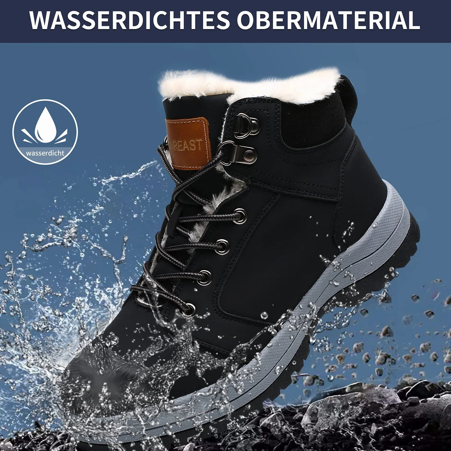 visionreast Ciepłe buty zimowe z podszewką, unisex, wodoszczelne, buty trekkingowe, buty zimowe, dla mężczyzn i kobiet, antypoślizgowe, sznurowane, do aktywności na świeżym powietrzu