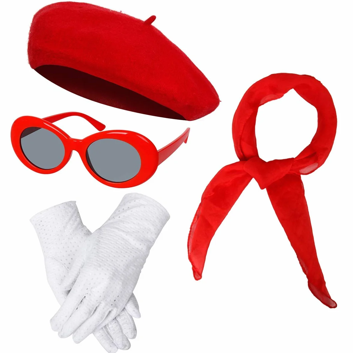 NUWIND Klasyczny francuski beret w stylu lat 40. XX wieku, wełniane berety czapki czapki, szyfonowy szalik, rękawiczki, retro owalne okulary przeciwsłoneczne