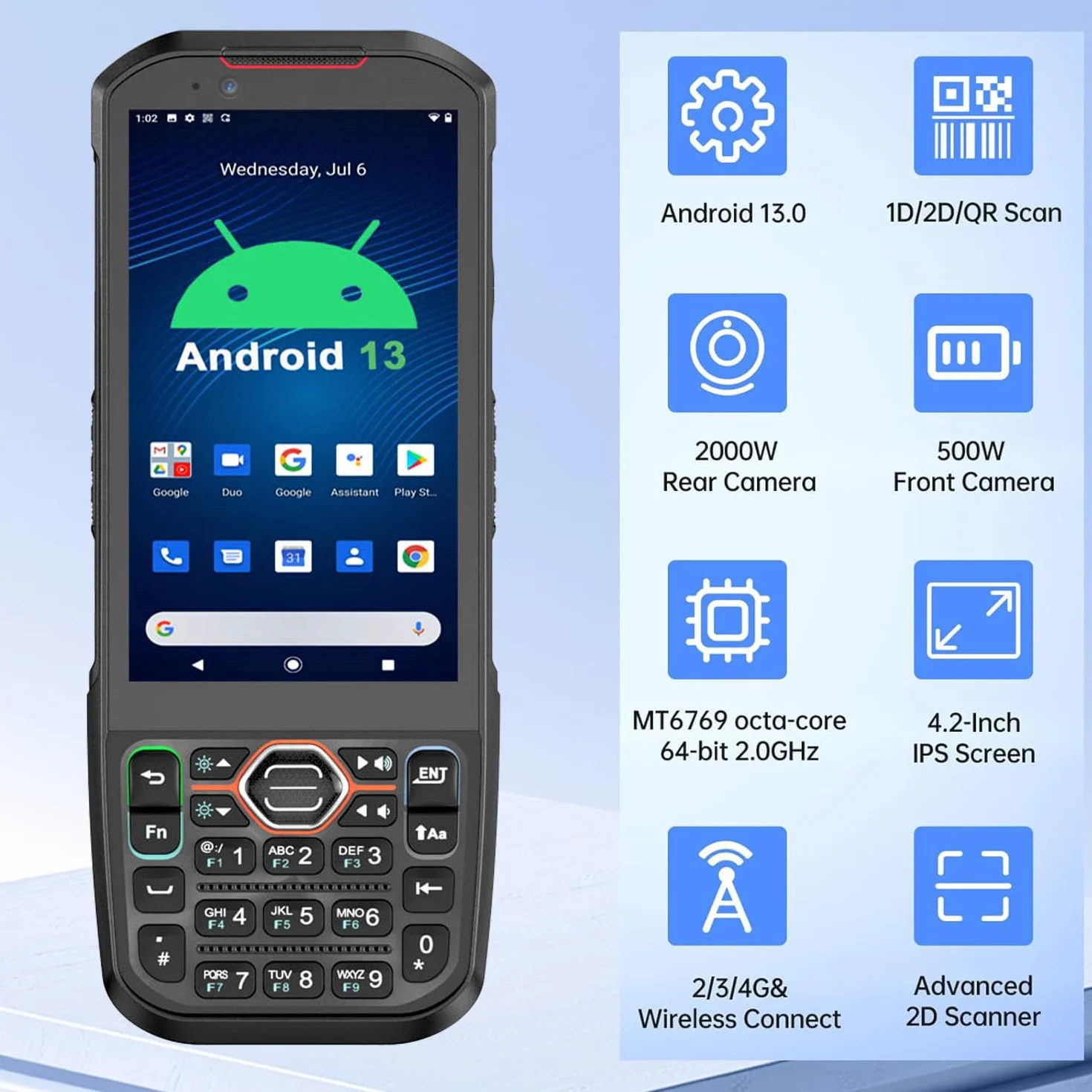 PDA Android 13 Skaner Kodów Kreskowych 6 GB 64 GB 4G LTE NFC