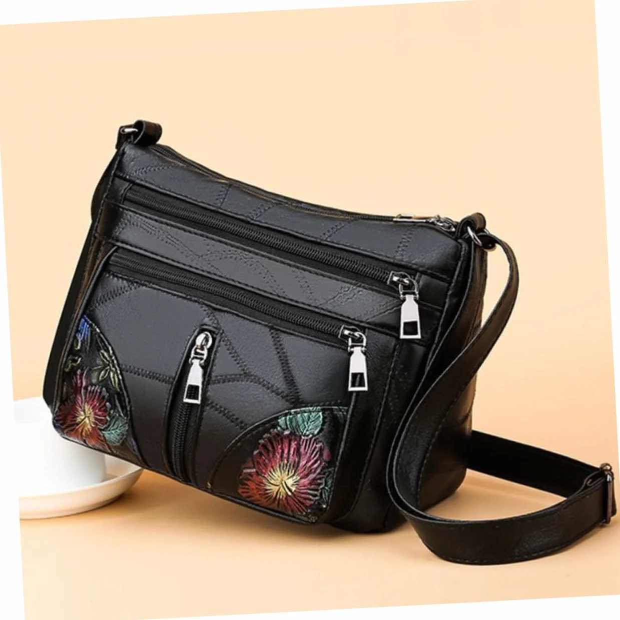 CALLARON Skórzana Torba Na Zewnątrz Damska Torba Na Ramię Modna Torba Typu Crossbody Dla Dziewcząt Kieszenie Na Zamek Błyskawiczny Mini Torby Dla Dziewcząt Czarna