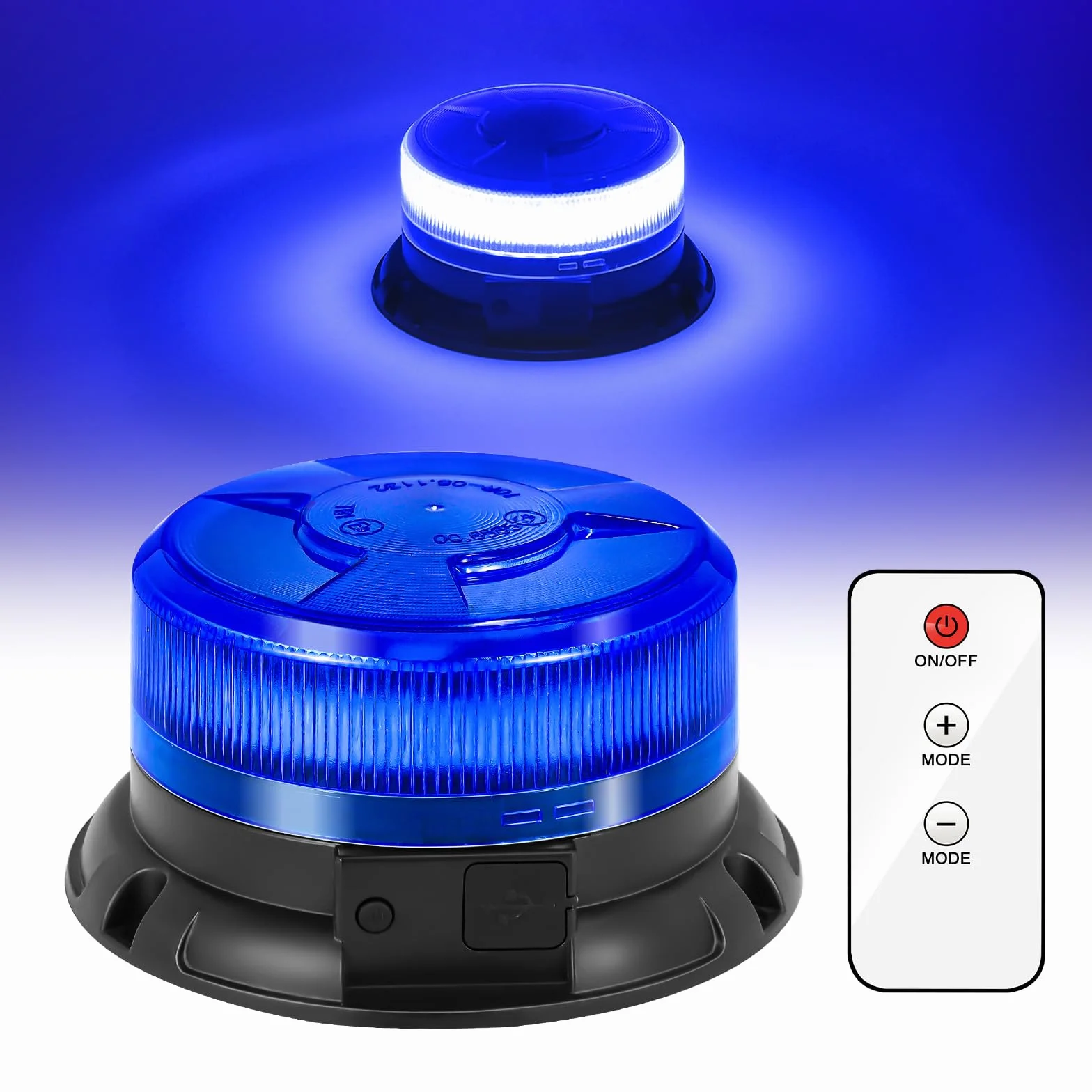 Dinfu Niebieskie światło akumulator z pilotem zdalnego sterowania, 12V obrotowa lampa ostrzegawcza niebieska bateria LED migające światło magnes niebieski samochód 9 trybów światło ostrzegawcze z