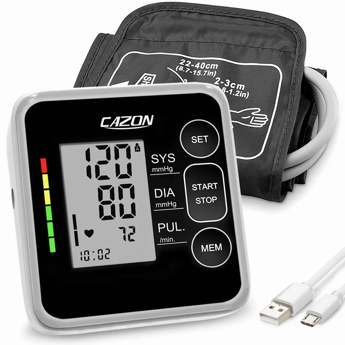 CAZON Ciśnieniomierze nadramienia Cyfrowy w pełni automatyczny pomiar ciśnienia krwi Pomiar ciśnienia krwi Duży z dużym mankietem 2x120 Dual-User Czarny