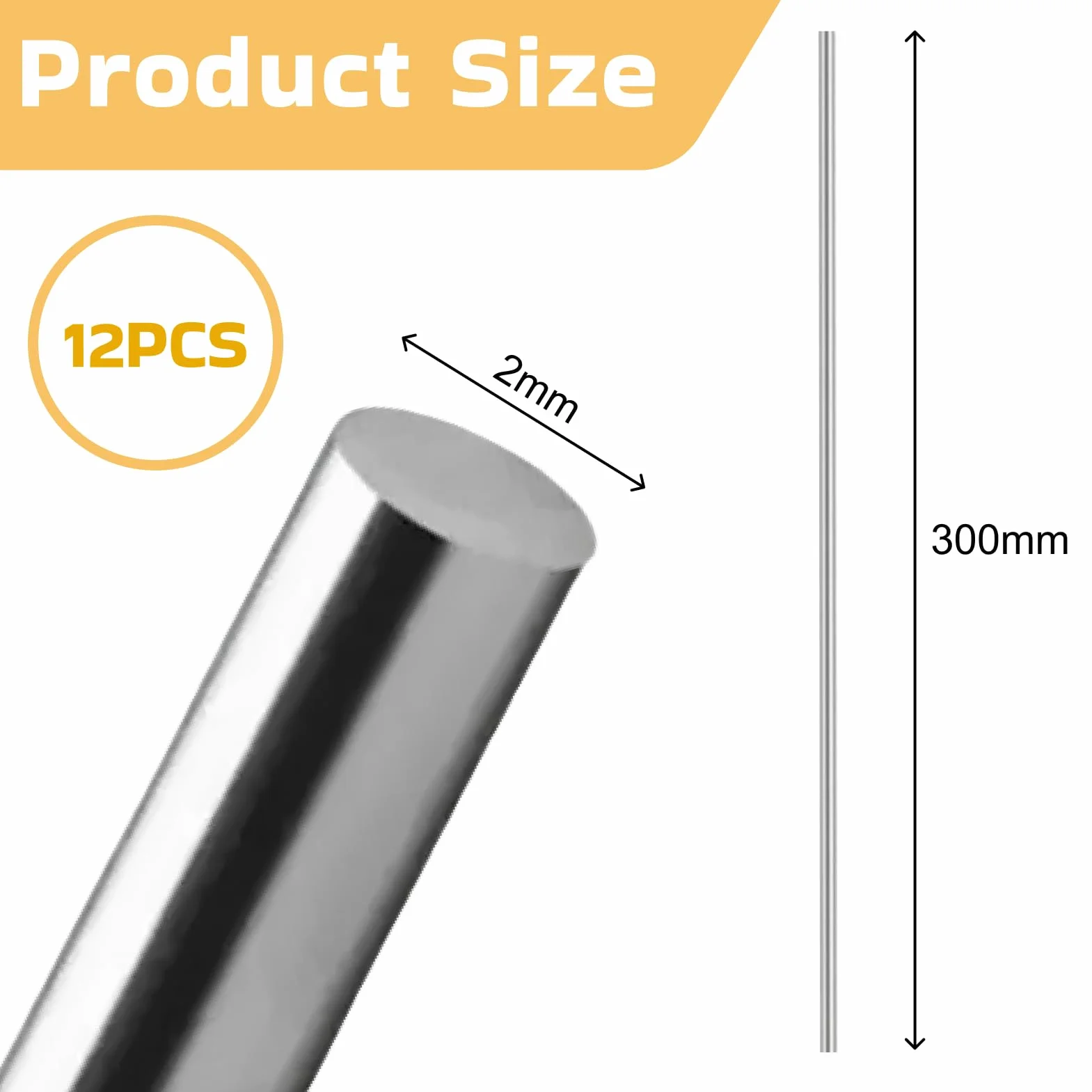 12 szt. okrągłych prętów ze stali nierdzewnej 2 mm, pręt ze stali nierdzewnej 304, solidne metalowe pręty 2 mm x 300 mm, do majsterkowania