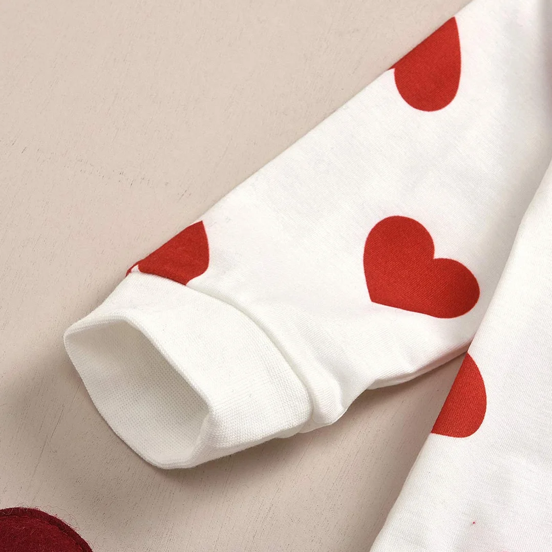 Niemowlę maluch dziewczynek walentynki stroje z długim rękawem sweter z nadrukiem serca bluza koszulka topy + spódnica mini 2 szt. zestaw ubrań wiosenno-jesiennych
