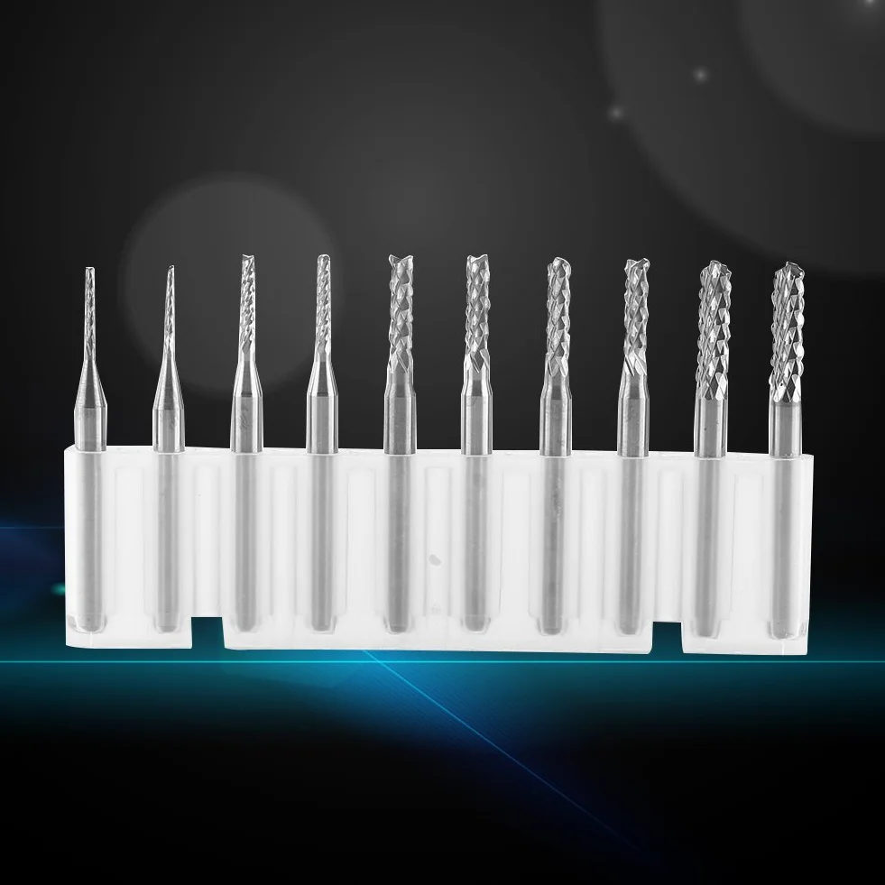 10 Sztuk Frezy z Węglika Wolframu Wiertła 1.0mm 1.5mm 2.0mm 2.5mm 3.0mm Średnica Krawędzi Tnącej do Płytek Drukowanych Tworzywa Sztuczne Stal Nierdzewna i Miedź
