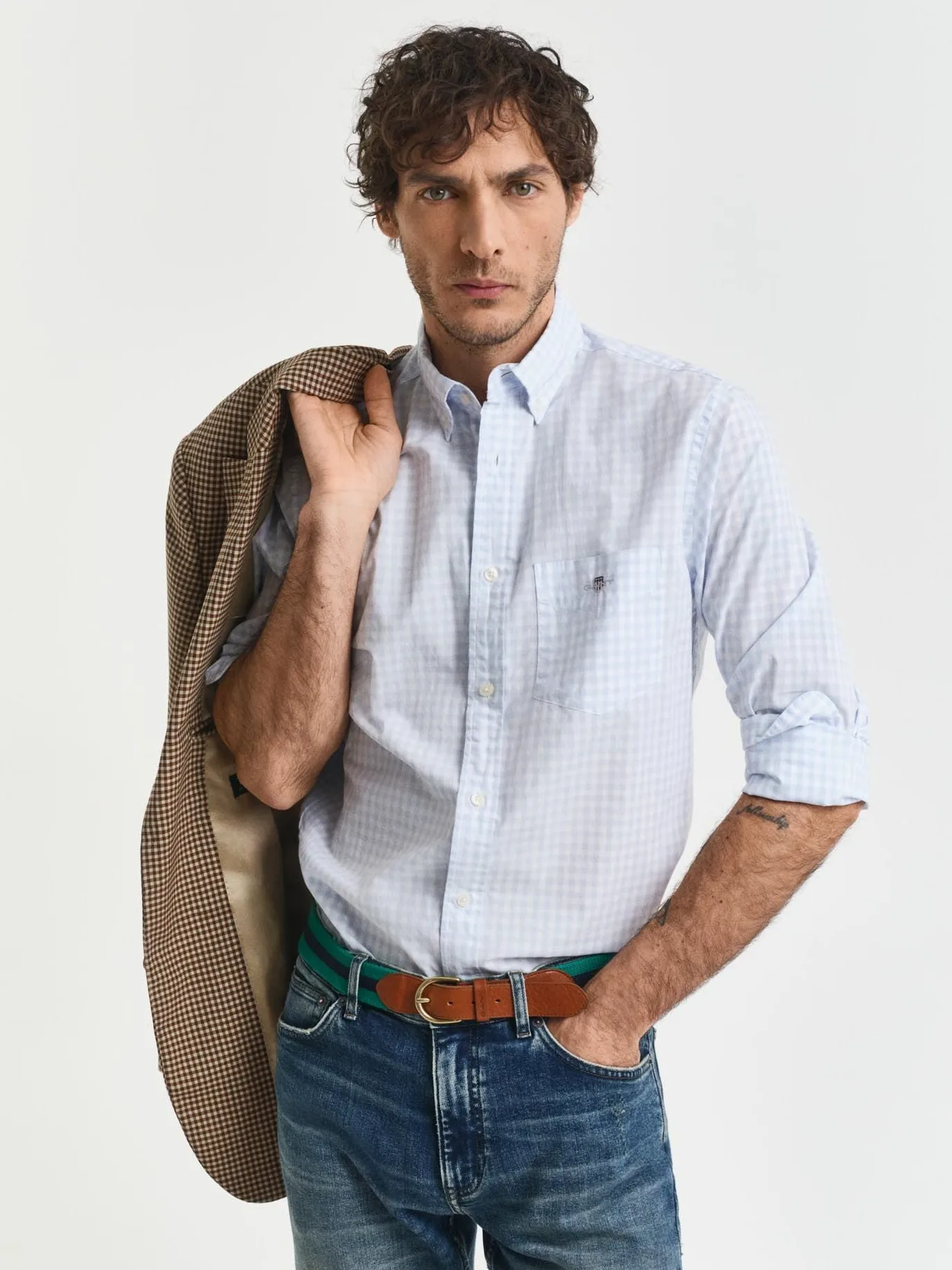 GANT Męska koszulka REG POPLIN Gingham, klasyczna koszula, jasnoniebieska, standardowa, jasnoniebieski, 4XL