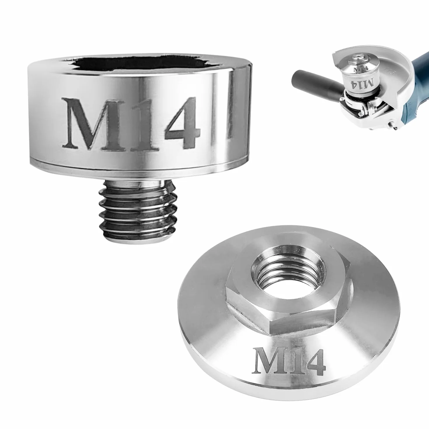 2 akcesoria szlifierskie, adapter gwintowany M14 + 5/8-11 nakrętka zabezpieczająca M14, szlifierka ze stali nierdzewnej, narzędzia do szlifowania drewna, do szlifierki kątowej