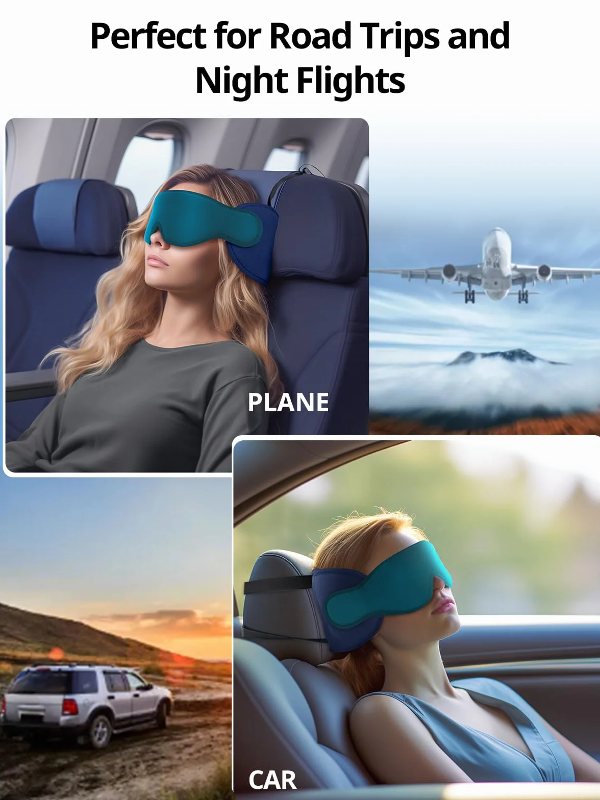 Inspireyes Poduszki podróżne 360° wsparcie głowy, miękka poduszka samolotowa z maską 3D do spania