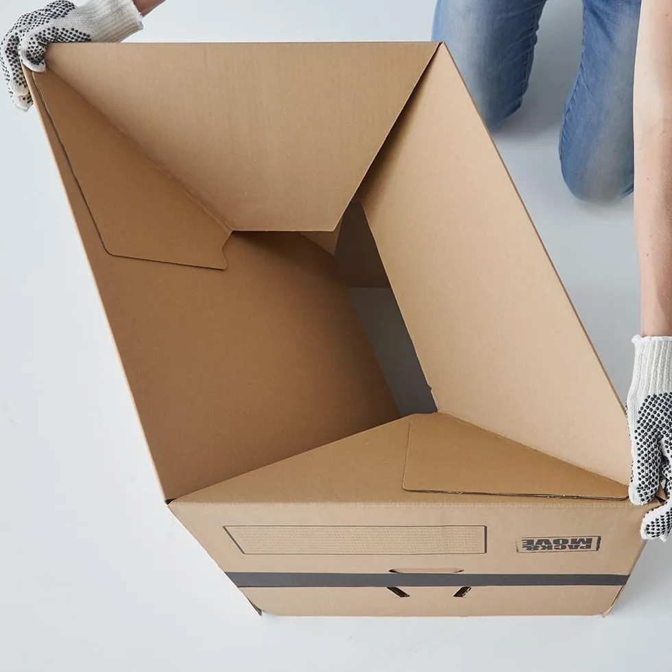 Zestaw 10 kartonów do przeprowadzki z automatycznym dnem - 60x50x40cm - Wyprodukowano we Francji - maksymalne obciążenie 30KG / 120L - certyfikat FSC 70%