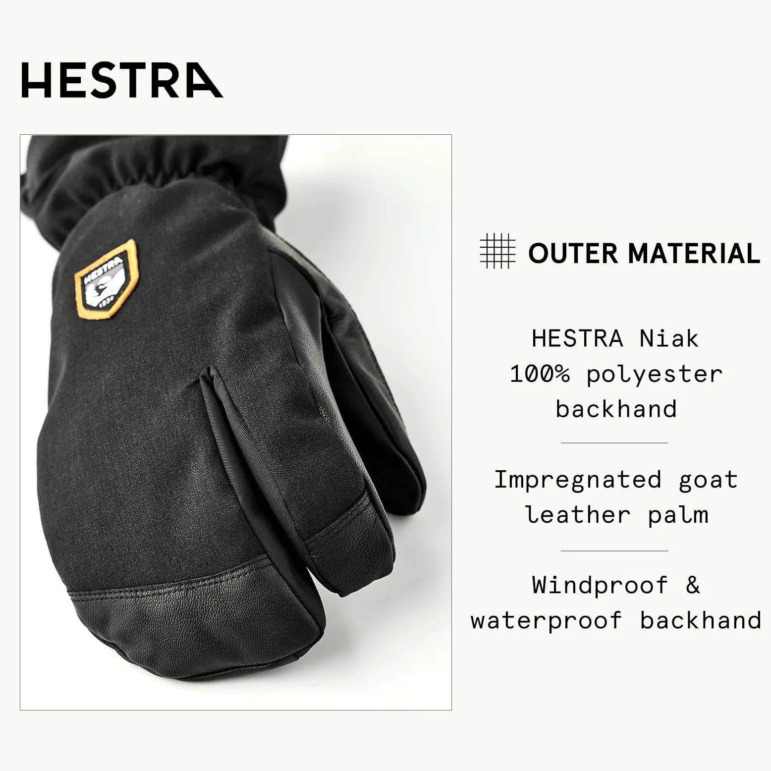Hestra Unisex CZone Mountain 3-palcowa rękawica, wodoodporna, wiatroszczelna skórzana rękawica do narciarstwa alpejskiego dla mężczyzn i kobiet