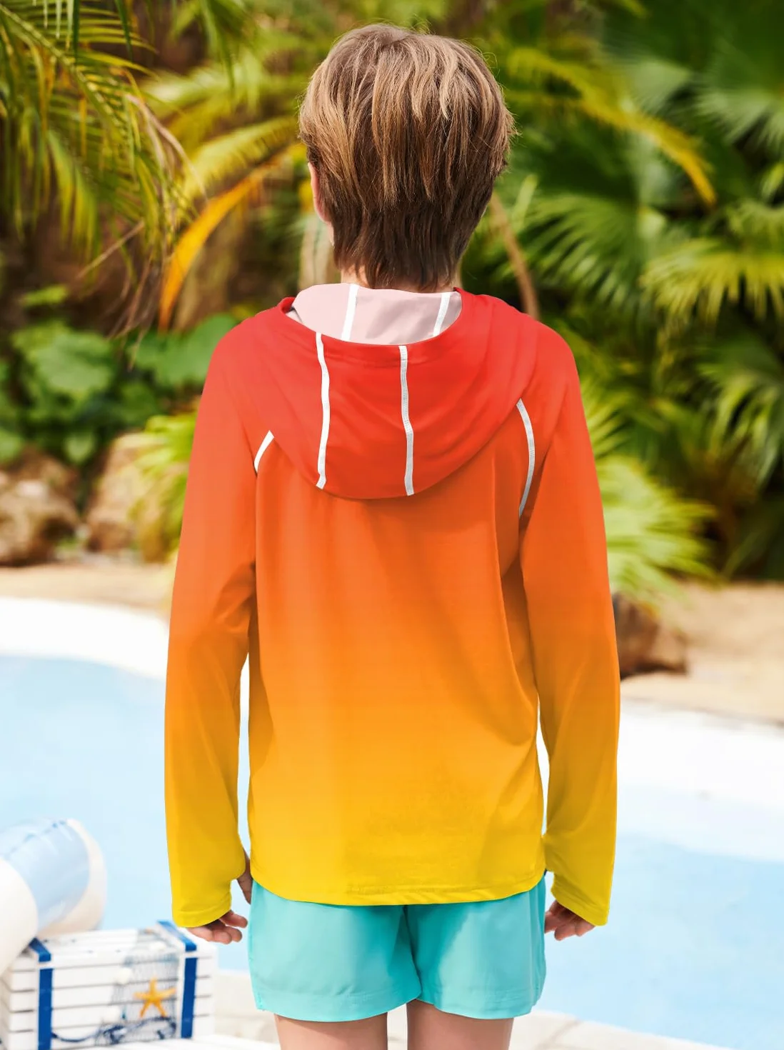 BesserBay Koszulka chłopięca UV z długim rękawem z kapturem UPF50+ Rashguard dzieci 120-160