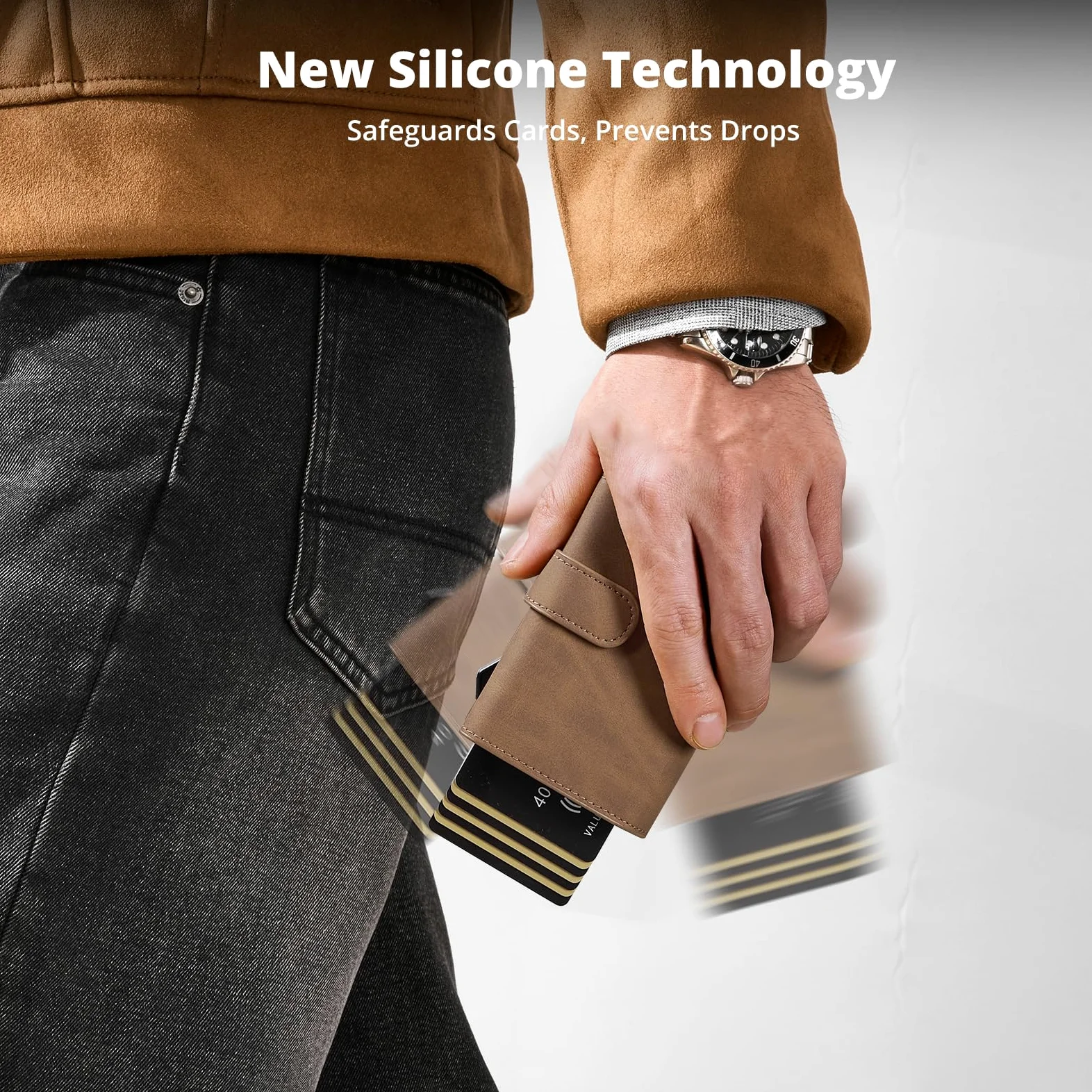 Slim Wallet z kieszenią na monety, męski portfel z ochroną RFID, portfel męski Slim Smat Wallet, etui na karty pop-up, na 10 kart, portfel męski, B03 - brązowy, Dreifach gefaltet, Minimalistyczny