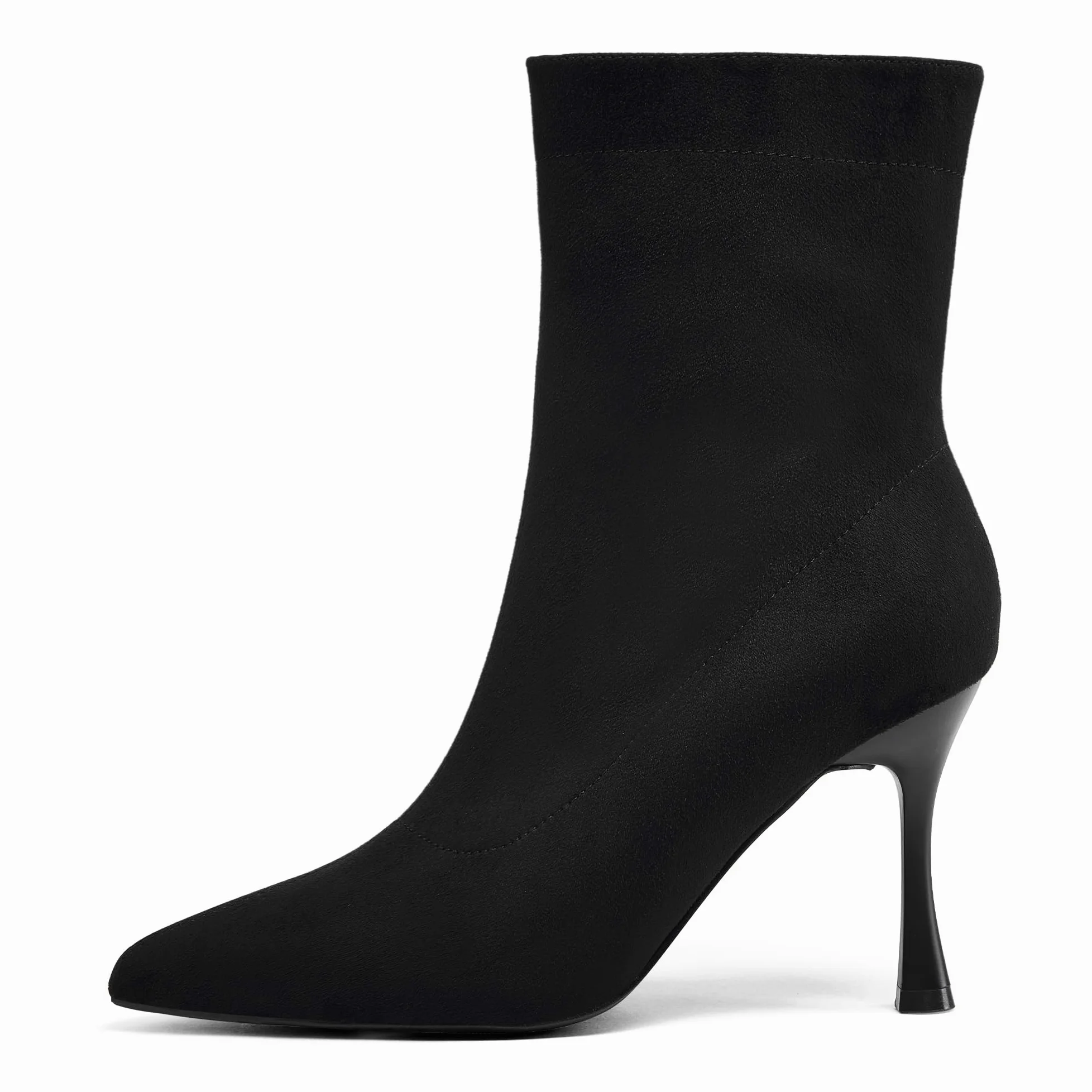 Damskie botki 9 cm szpiczasty nosek - średni obcas szpilki buty robocze dla kobiet modne krótkie buty czarne 8, Czarny zamsz, 39 EU