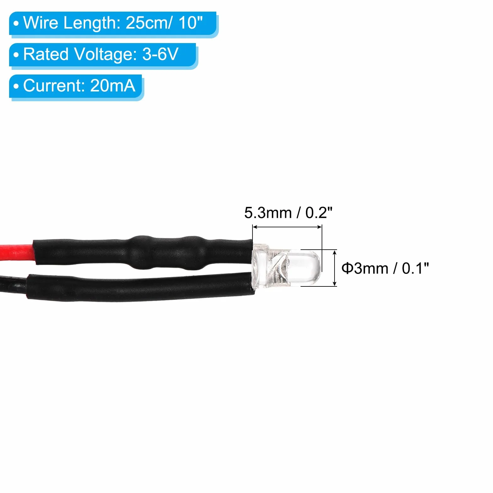 PATIKIL Dioda LED 3 mm, 100 szt. 3-6 V DC wstępnie przewodowe mini światła LED żarówka emitująca światło lampa do RC DIY wskaźnik oświetlenia, ciepłe białe światło