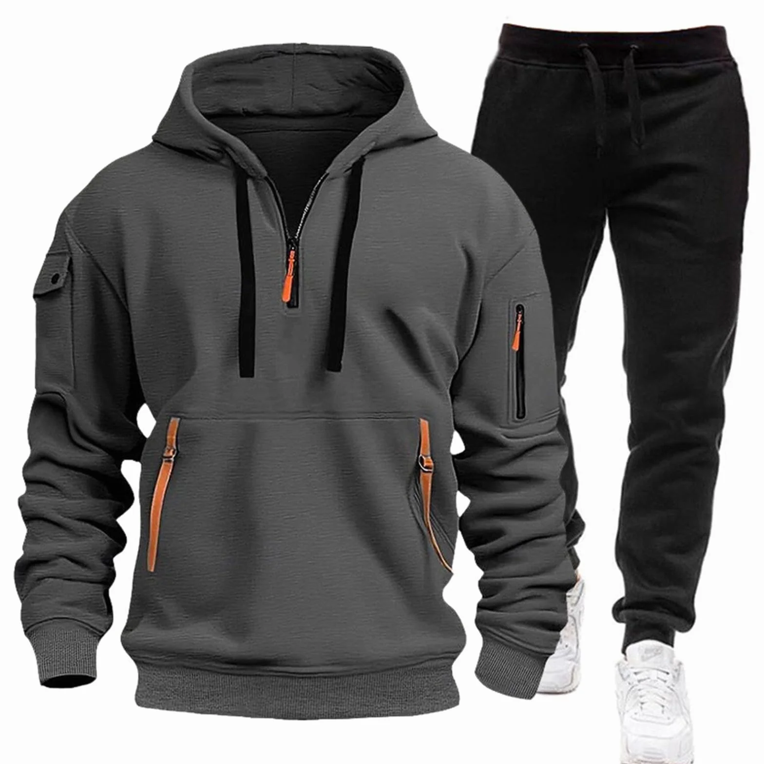 Męski dres gimnastyczny z polaru na siłownię bluzy z kapturem i spodnie do joggingu, luźne, oddychające, dwuczęściowe komplety, na co dzień, z długim rękawem, Y2k lekki garnitur męski z kieszeniami