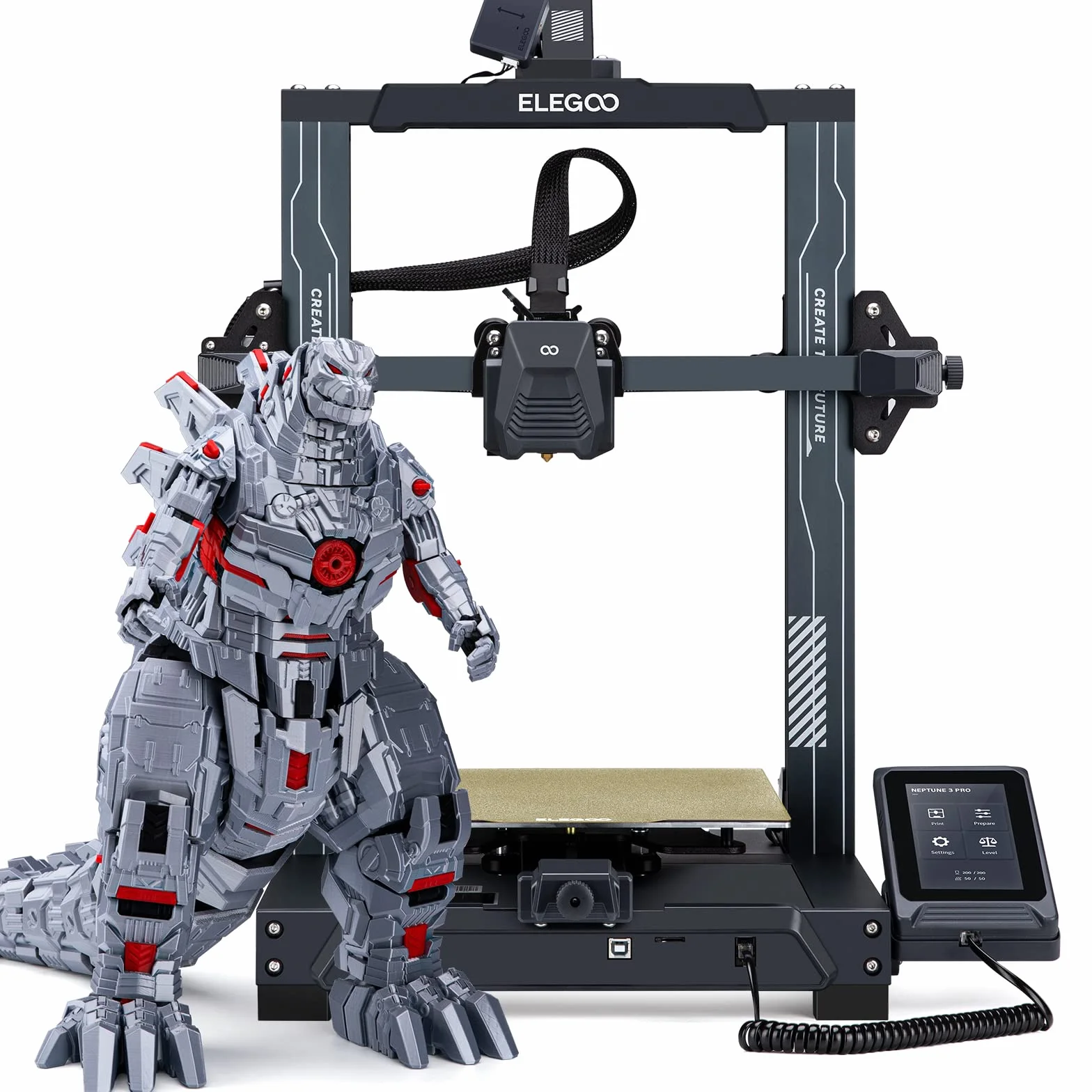 ELEGOO Neptune 3 Pro FDM drukarka 3D z automatycznym poziomowaniem łóżka, wytłaczarka bezpośrednia Dual-Gear, napęd podwójnego wrzeciona pociągowego, zdejmowany ekran pojemnościowy, 225 x 225 x 280 mm