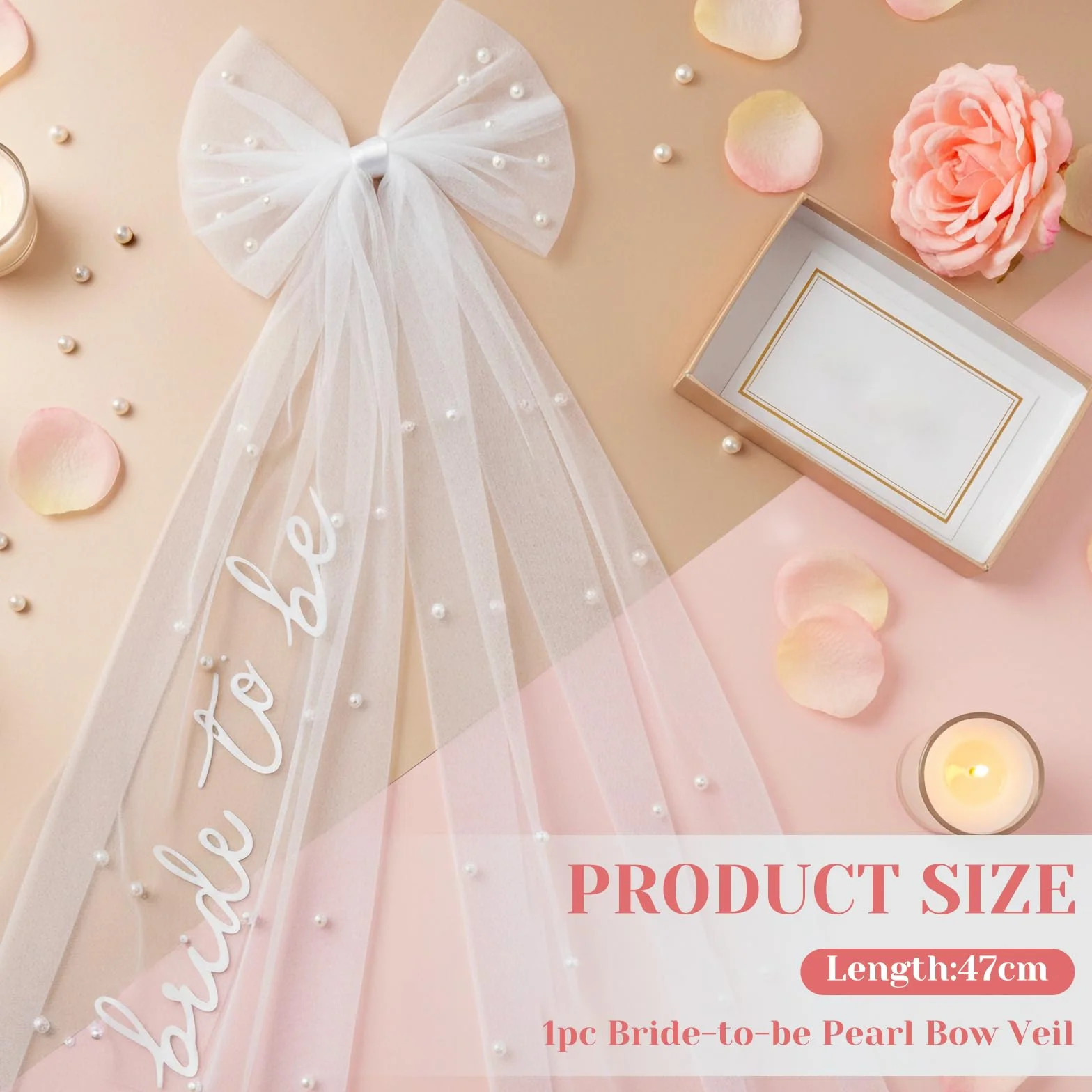 Bride to Be Bow Veil with Pearls, White Bridal Hair Bow Clip with Veil für Bachelorette, Bridal Shower, Wedding Morning