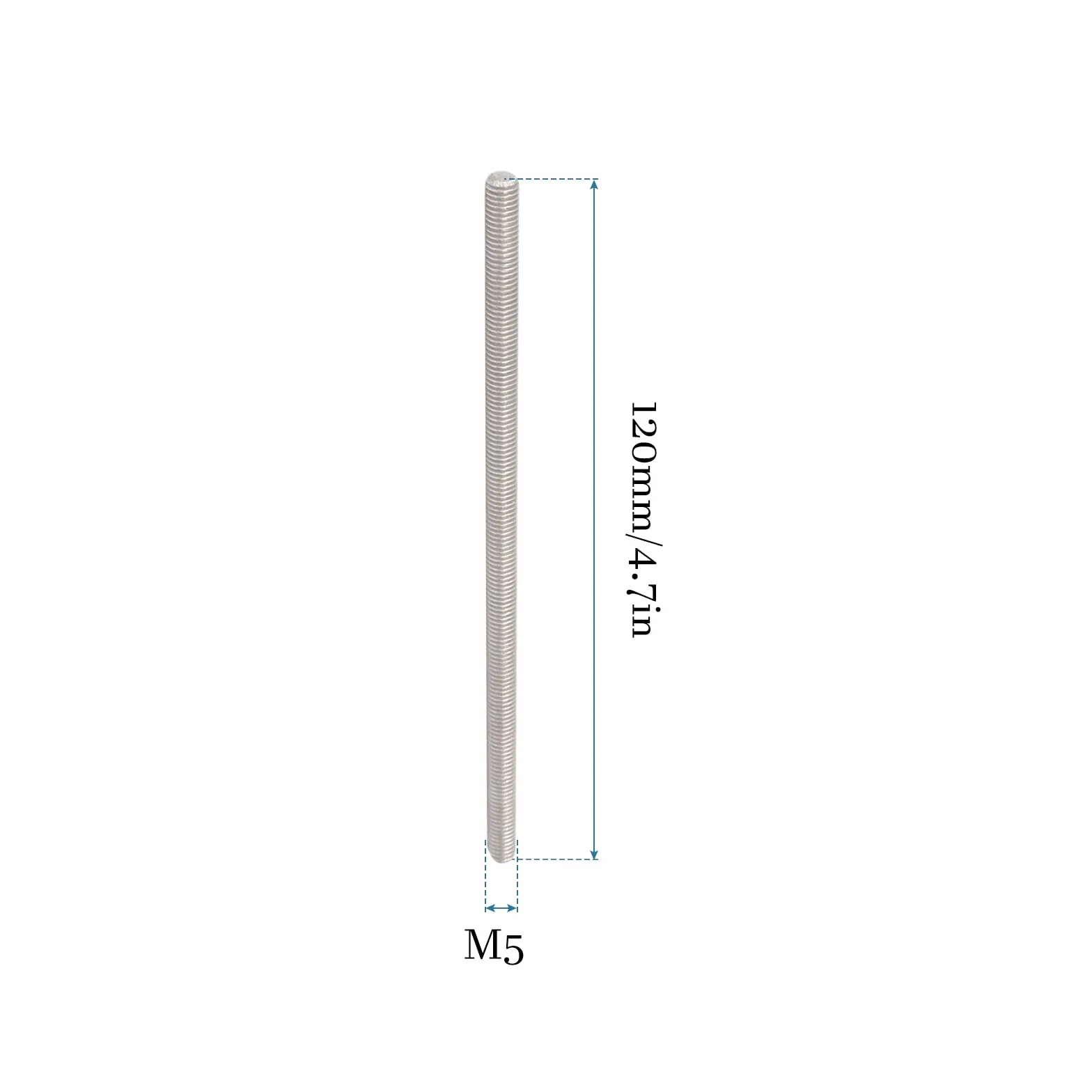 QUARKZMAN M5 x 140mm 0,8mm Krok W pełni gwintowany Pręty x 5szt 304 Stal nierdzewna Mężczyzna gwintowany Pręt do śrub i zacisków i wieszaków oraz U śruby,[Srebrny]